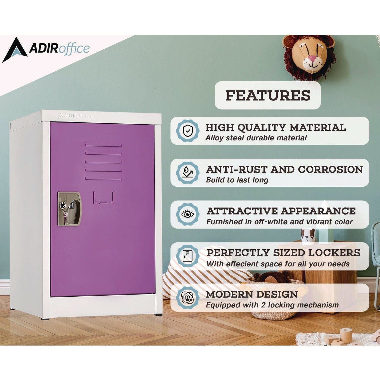 AdirOffice Steel Storage Locker, 1 Compartment, 15 x 15 x 24, Purple