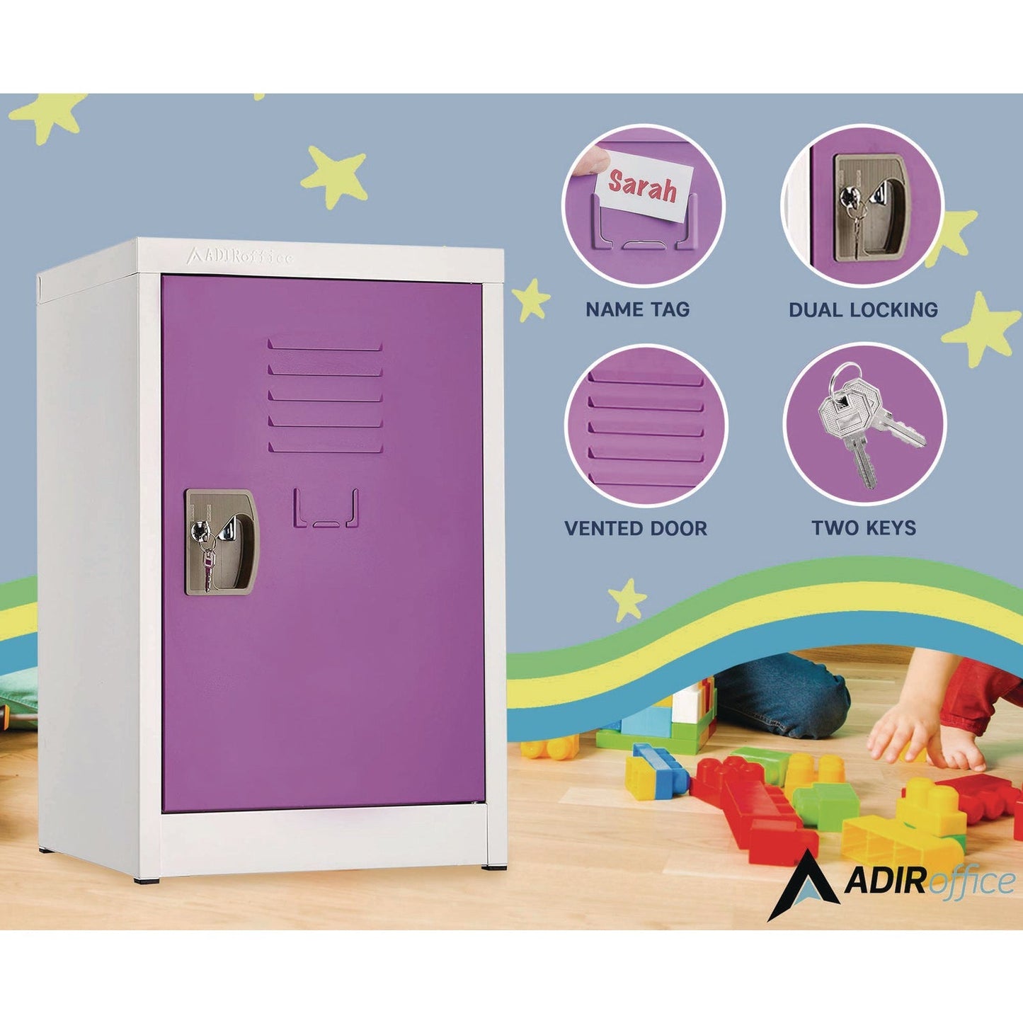 AdirOffice Steel Storage Locker, 1 Compartment, 15 x 15 x 24, Purple