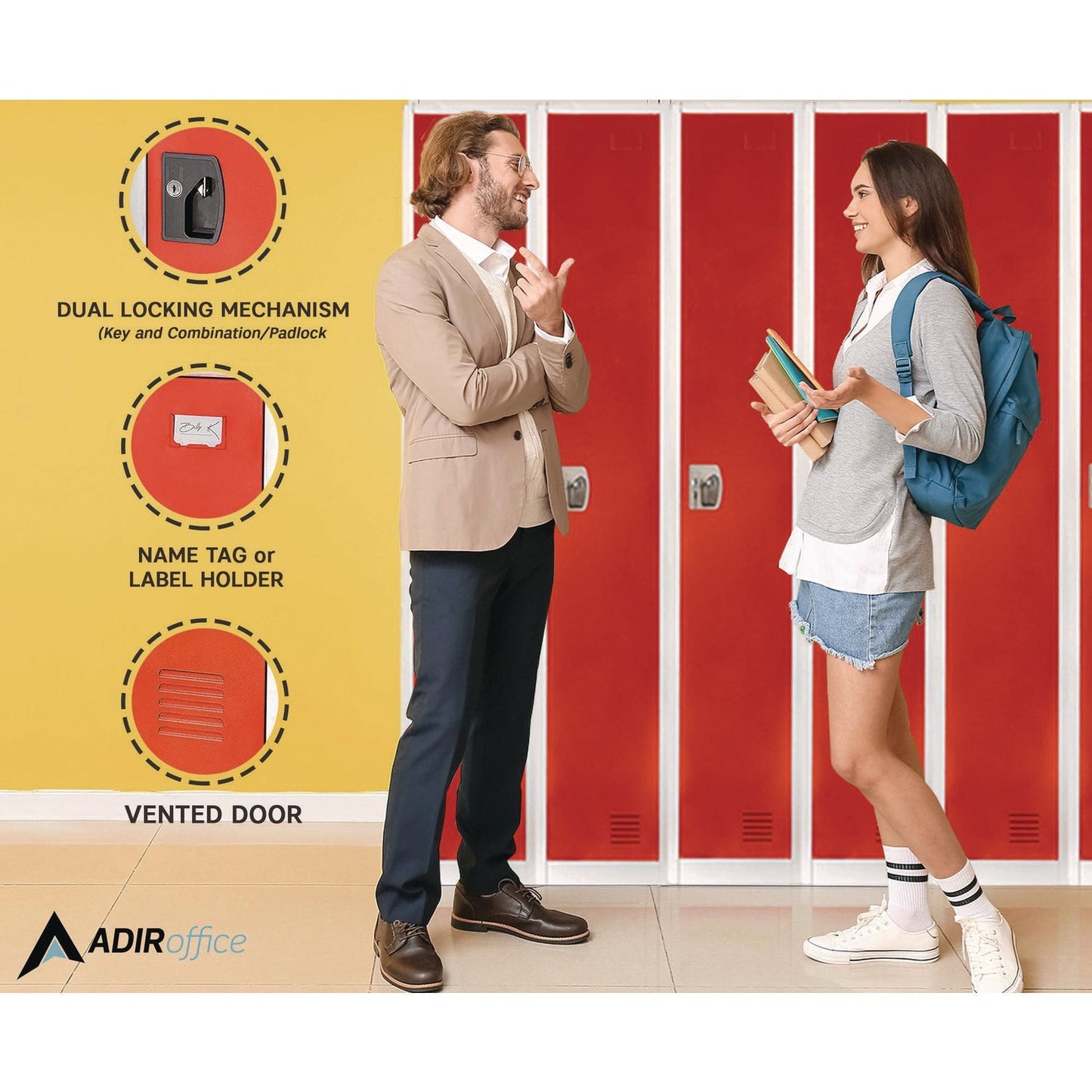 AdirOffice Steel Storage Locker, 1 Compartment, 12 x 12 x 72, Red