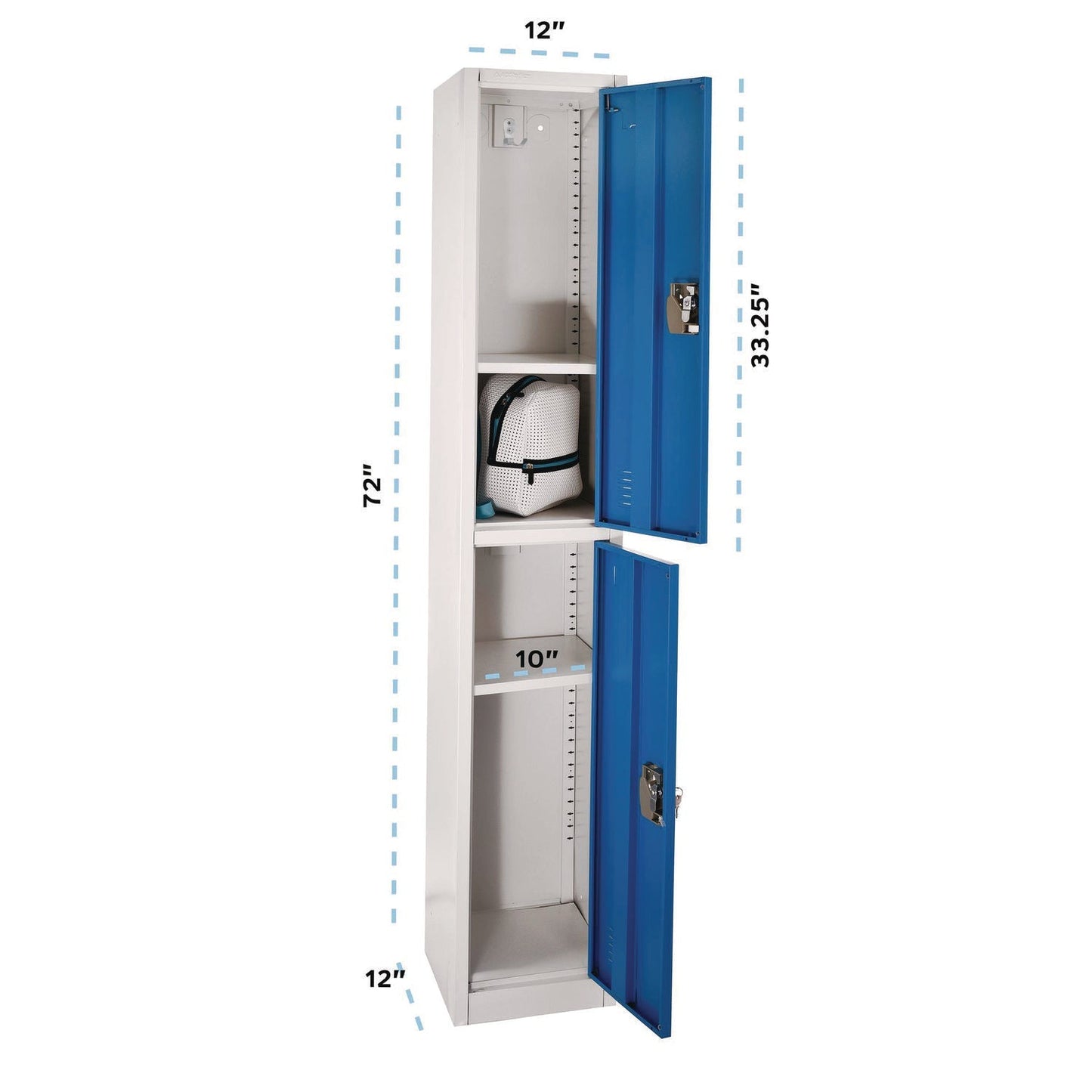 AdirOffice Steel Storage Locker, 2 Compartment, 12 x 12 x 72, Blue