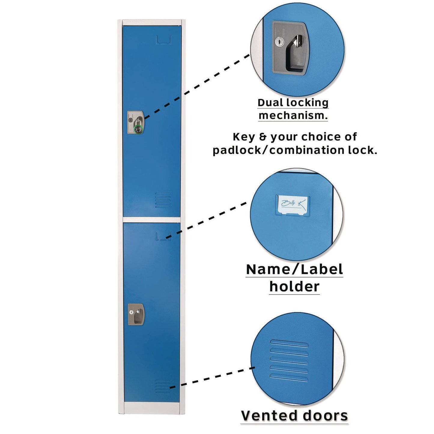 AdirOffice Steel Storage Locker, 2 Compartment, 12 x 12 x 72, Blue