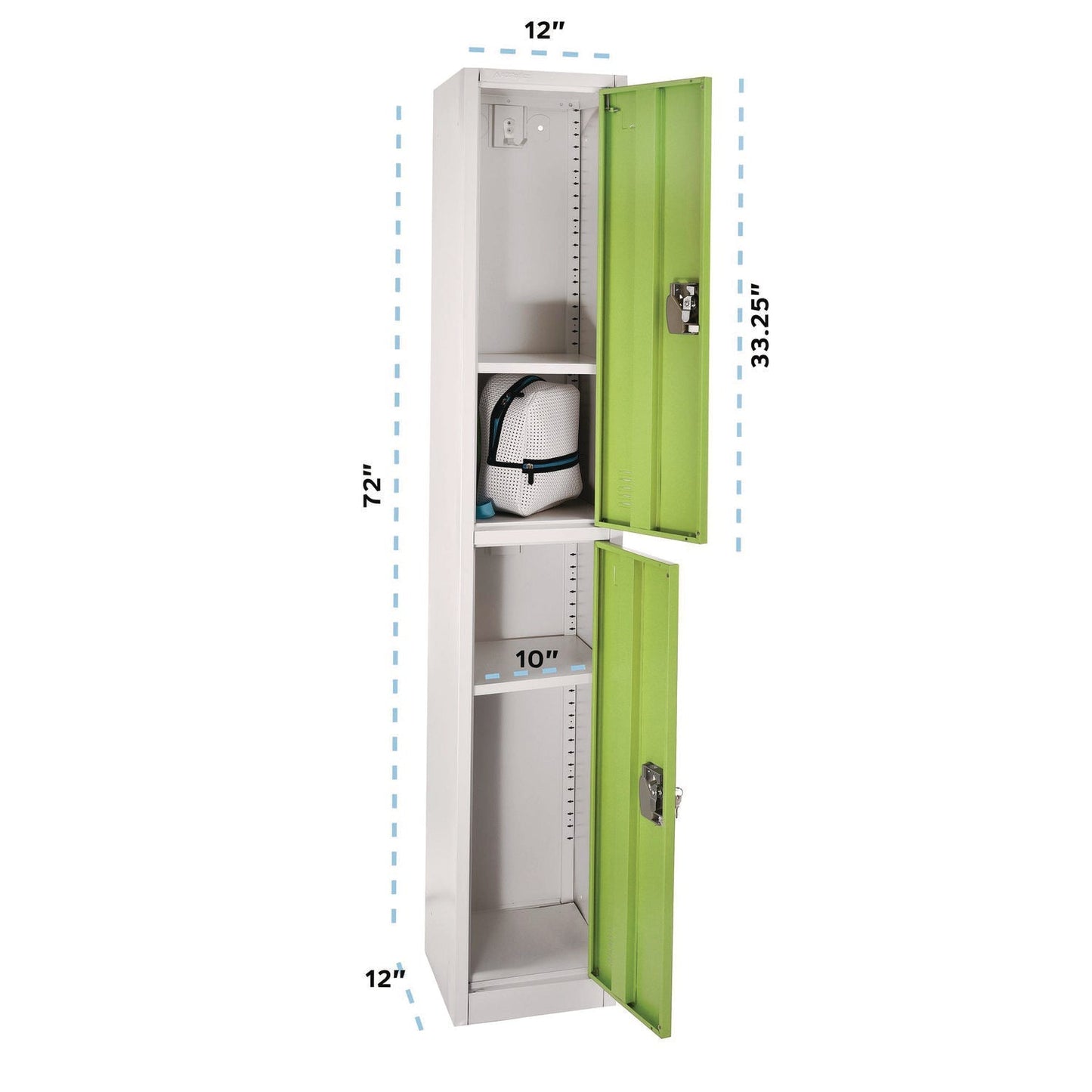 AdirOffice Steel Storage Locker, 2 Compartment, 12 x 12 x 72, Green