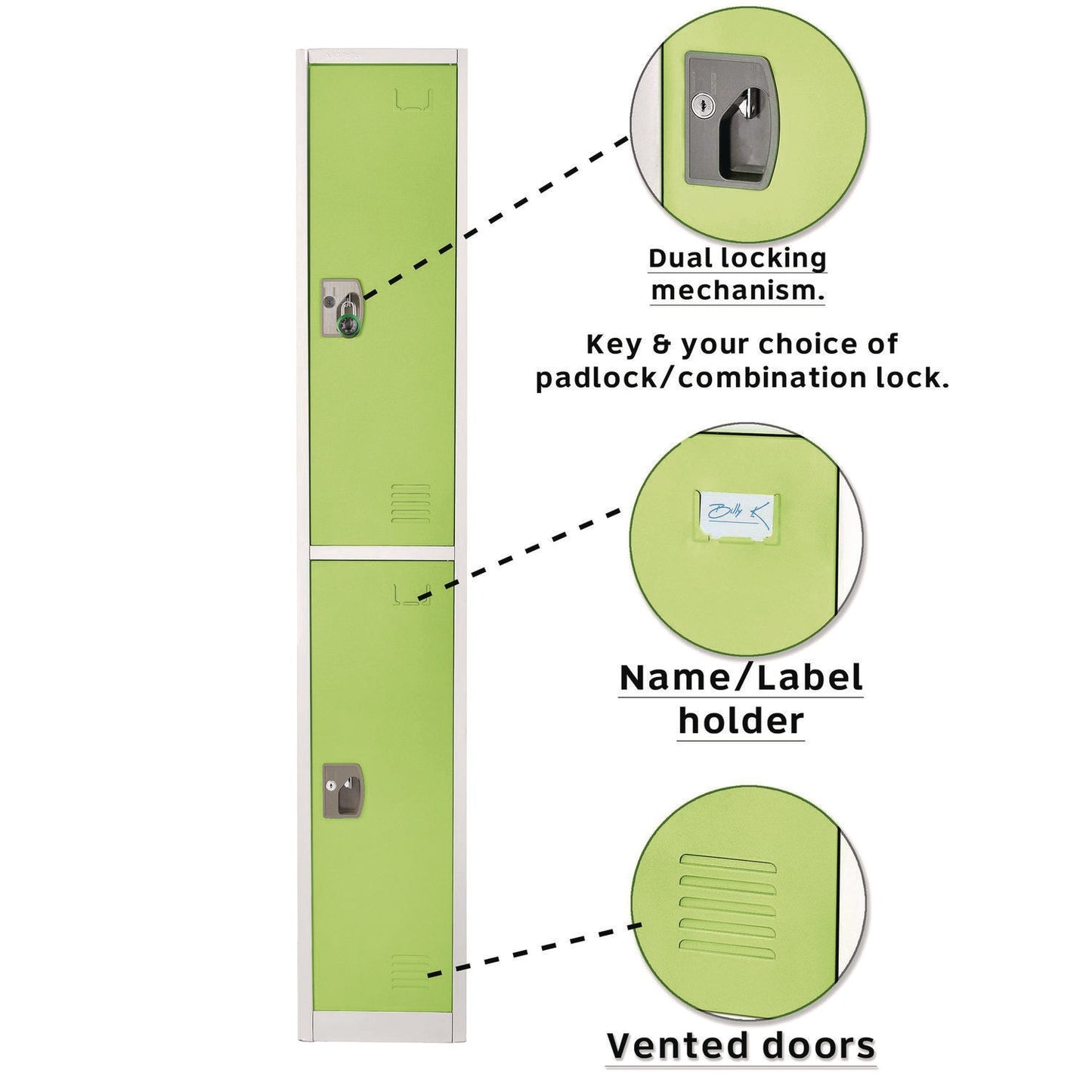 AdirOffice Steel Storage Locker, 2 Compartment, 12 x 12 x 72, Green
