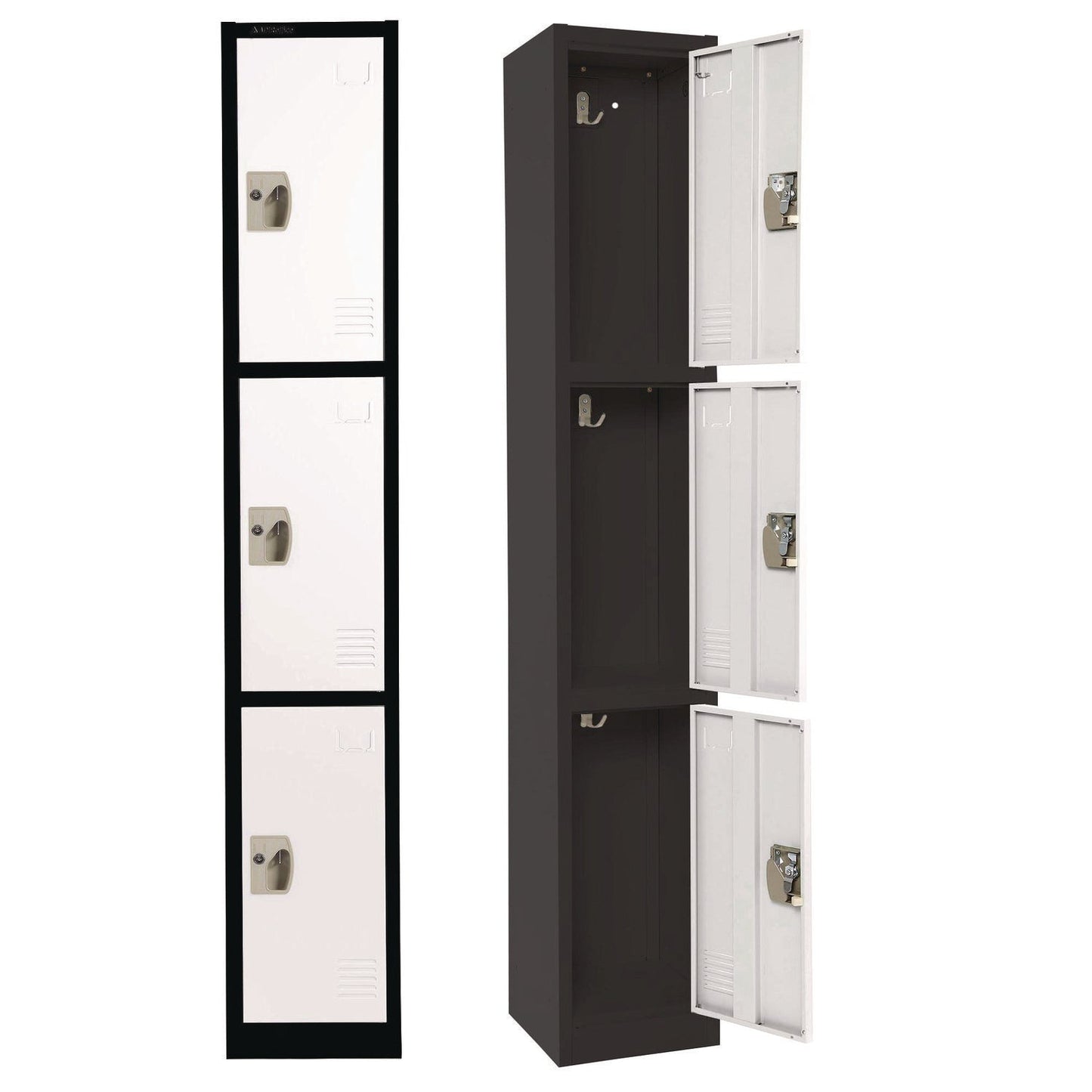 AdirOffice Steel Storage Locker, 3 Compartment, 12 x 12 x 72, Black Body/White Doors