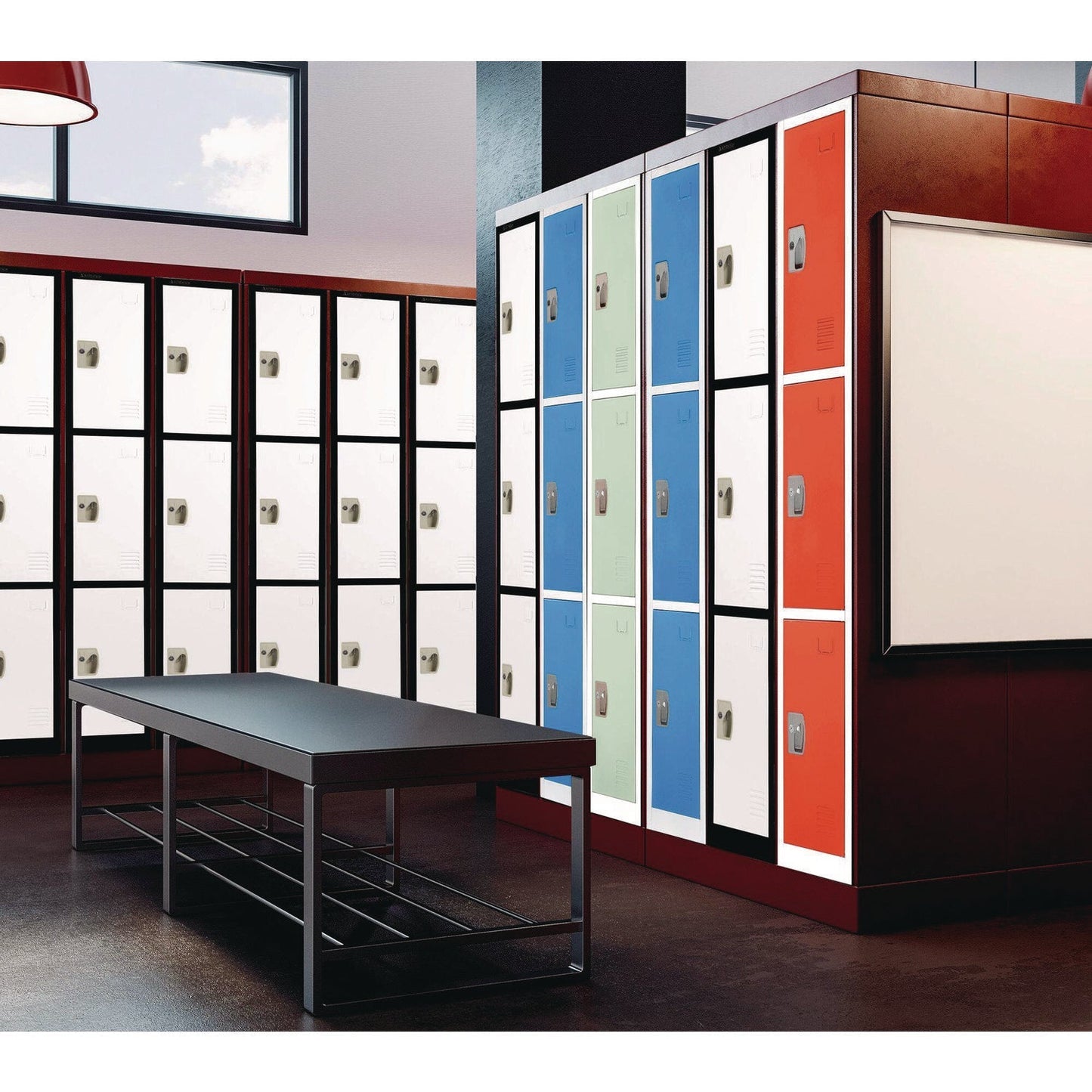 AdirOffice Steel Storage Locker, 3 Compartment, 12 x 12 x 72, Black Body/White Doors