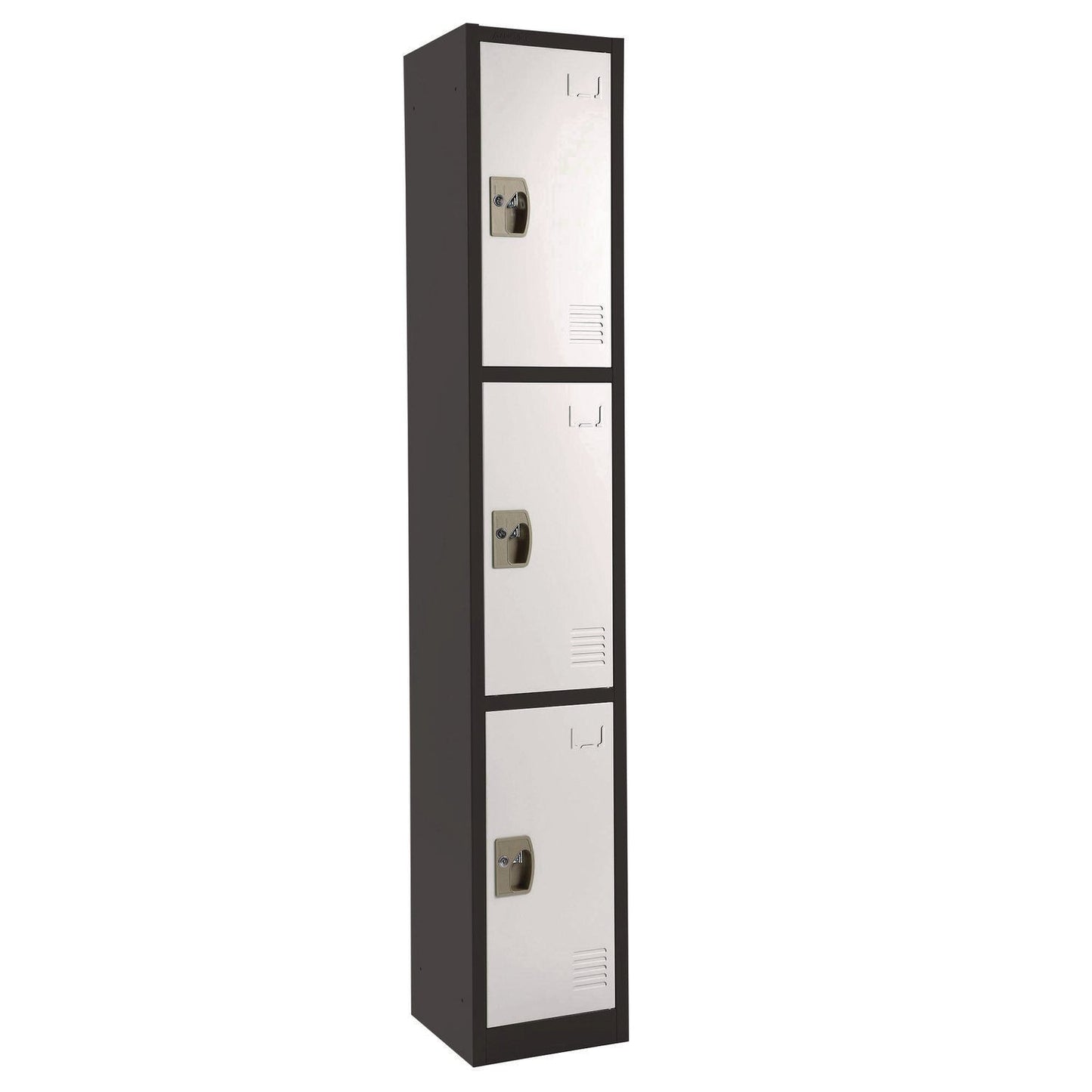 AdirOffice Steel Storage Locker, 3 Compartment, 12 x 12 x 72, Black Body/White Doors