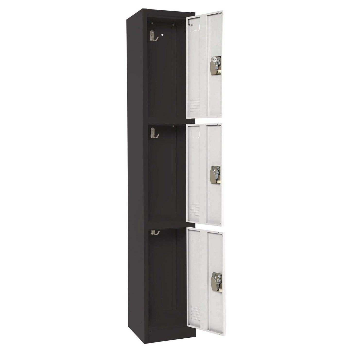 AdirOffice Steel Storage Locker, 3 Compartment, 12 x 12 x 72, Black Body/White Doors