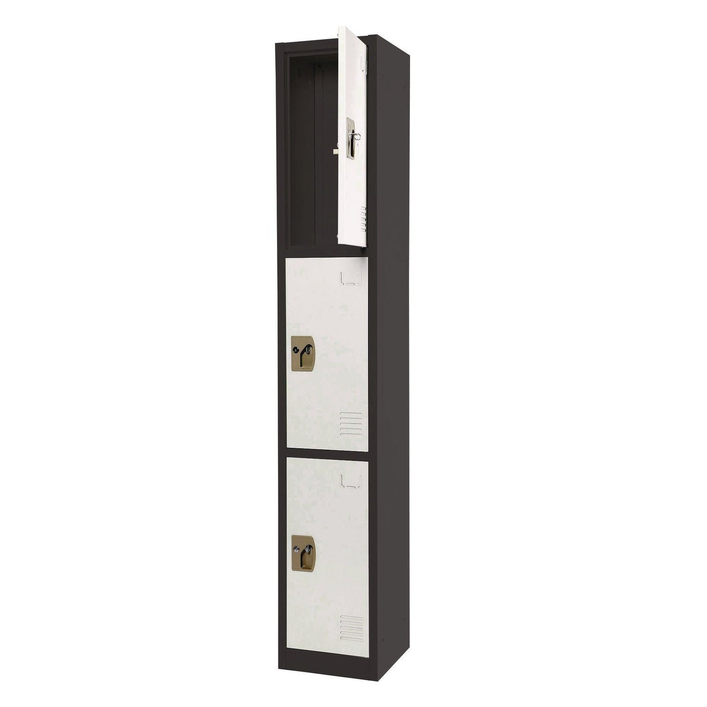 AdirOffice Steel Storage Locker, 3 Compartment, 12 x 12 x 72, Black Body/White Doors