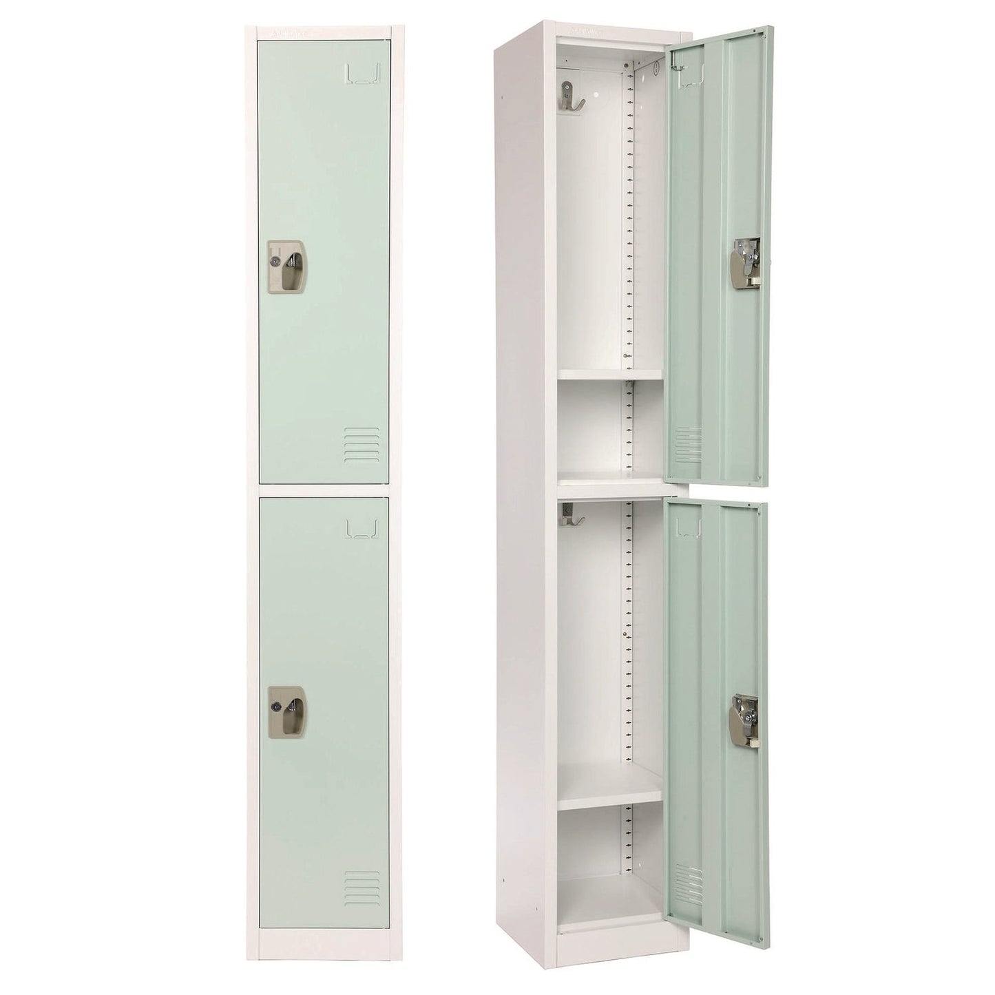 AdirOffice Steel Storage Locker, 2 Compartment, 12 x 12 x 72, Misty Green