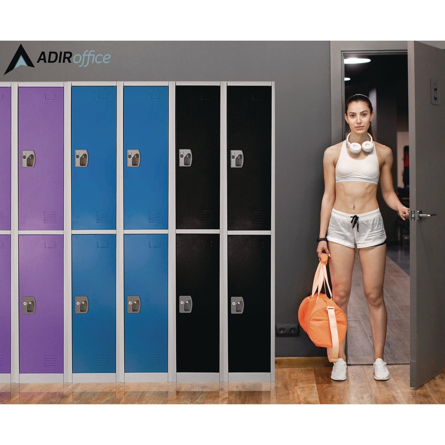 AdirOffice Steel Storage Locker, 2 Compartment, 12 x 12 x 72, Purple