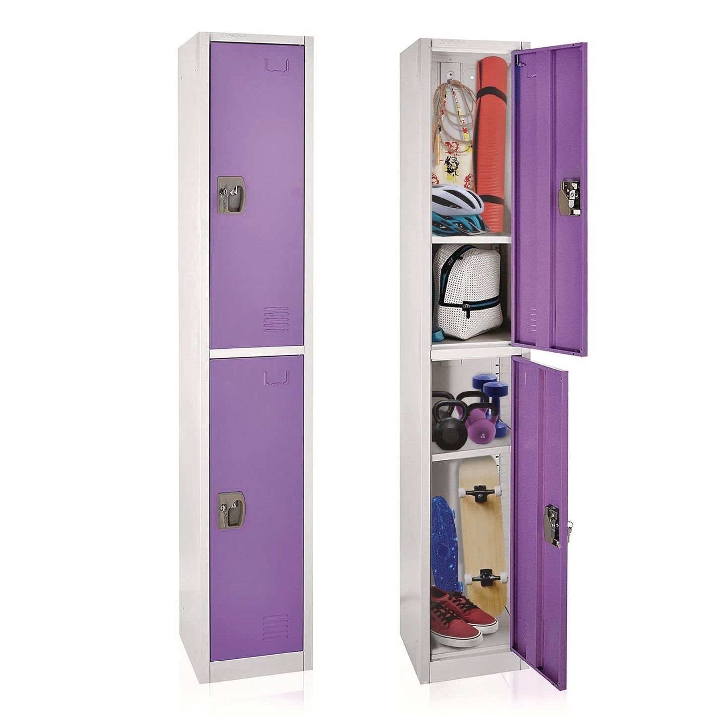 AdirOffice Steel Storage Locker, 2 Compartment, 12 x 12 x 72, Purple