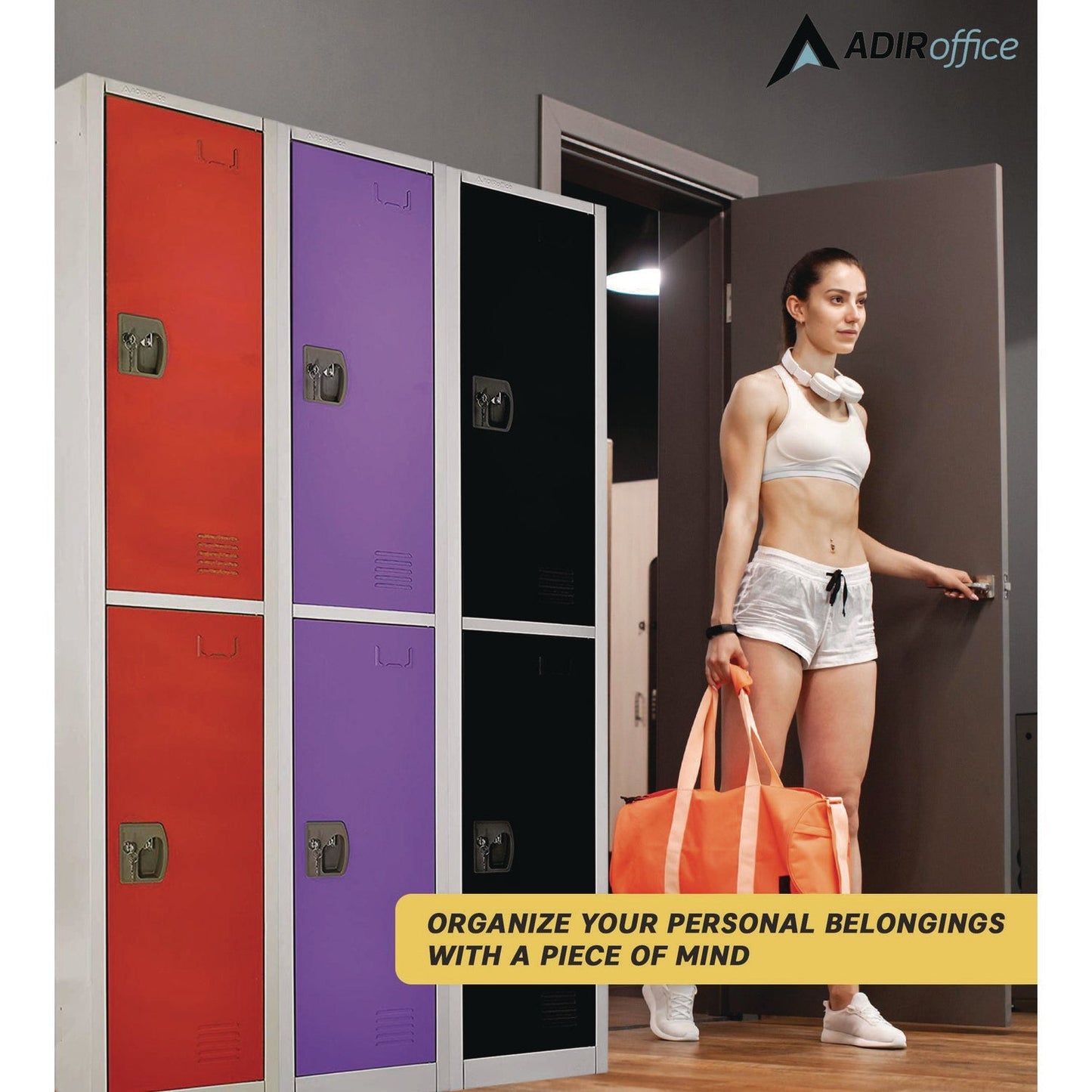 AdirOffice Steel Storage Locker, 2 Compartment, 12 x 12 x 72, Purple