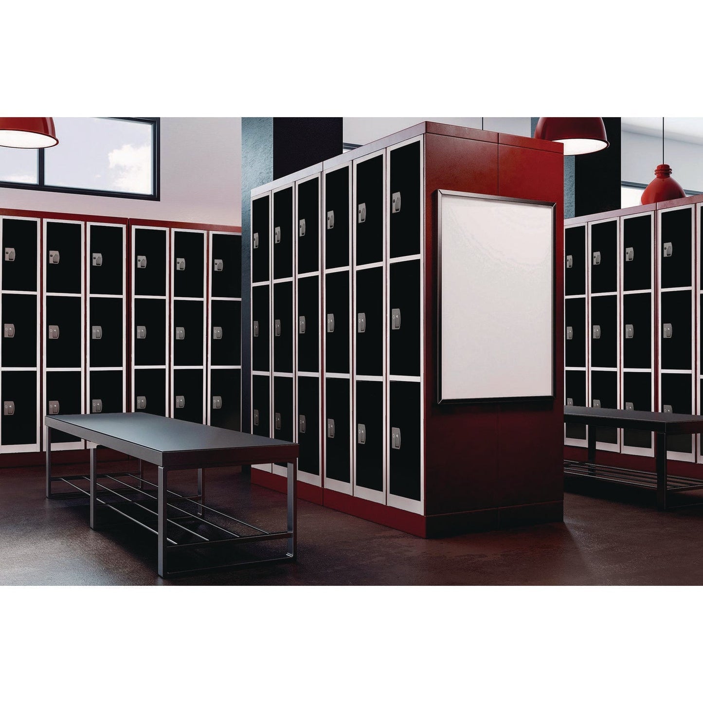 AdirOffice Steel Storage Locker, 3 Compartment, 12 x 12 x 72, Black