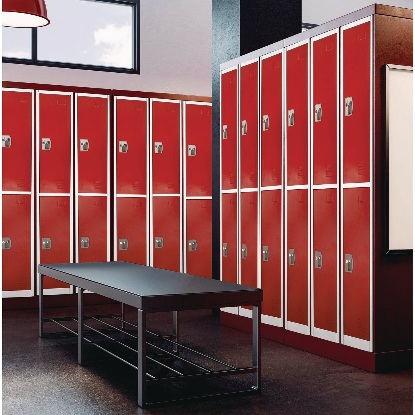 AdirOffice Steel Storage Locker, 2 Compartment, 12 x 12 x 72, Red