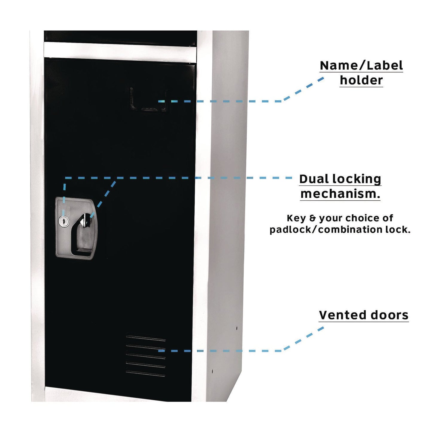 AdirOffice Steel Storage Locker, 3 Compartment, 12 x 12 x 72, Black