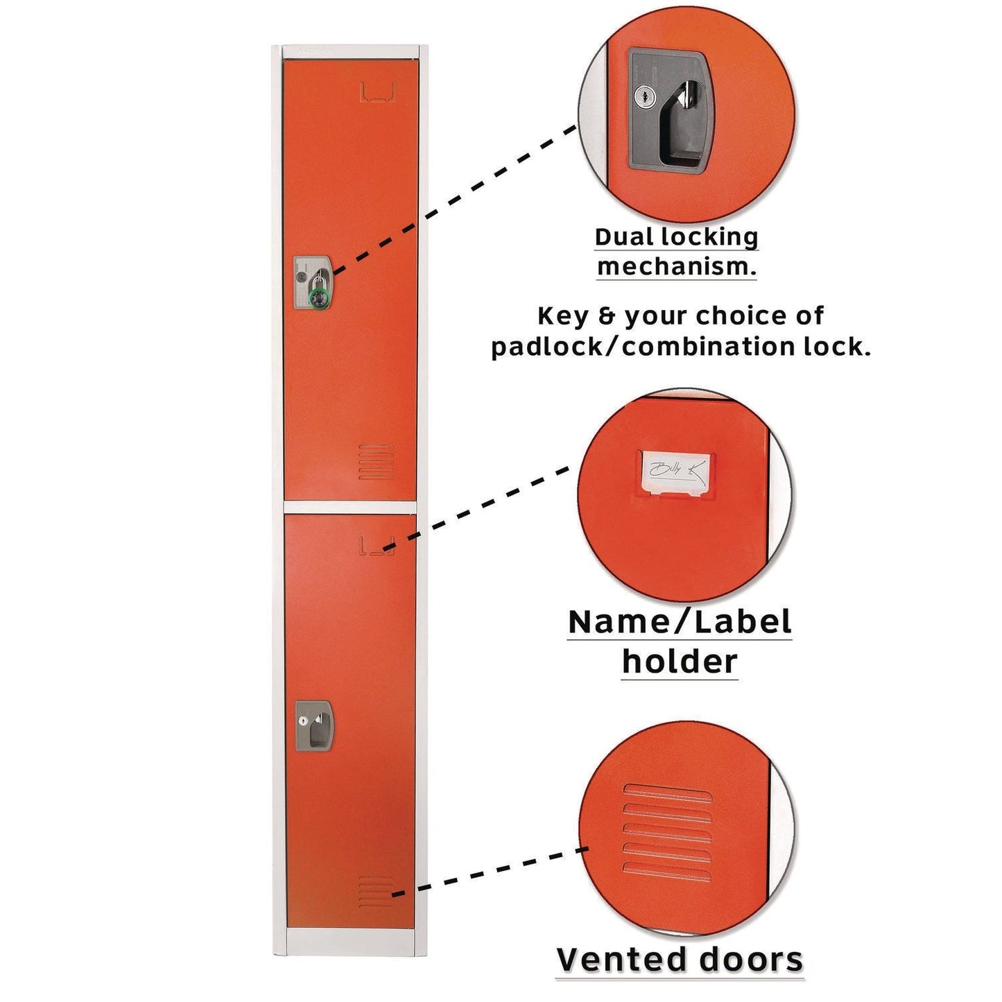 AdirOffice Steel Storage Locker, 2 Compartment, 12 x 12 x 72, Red