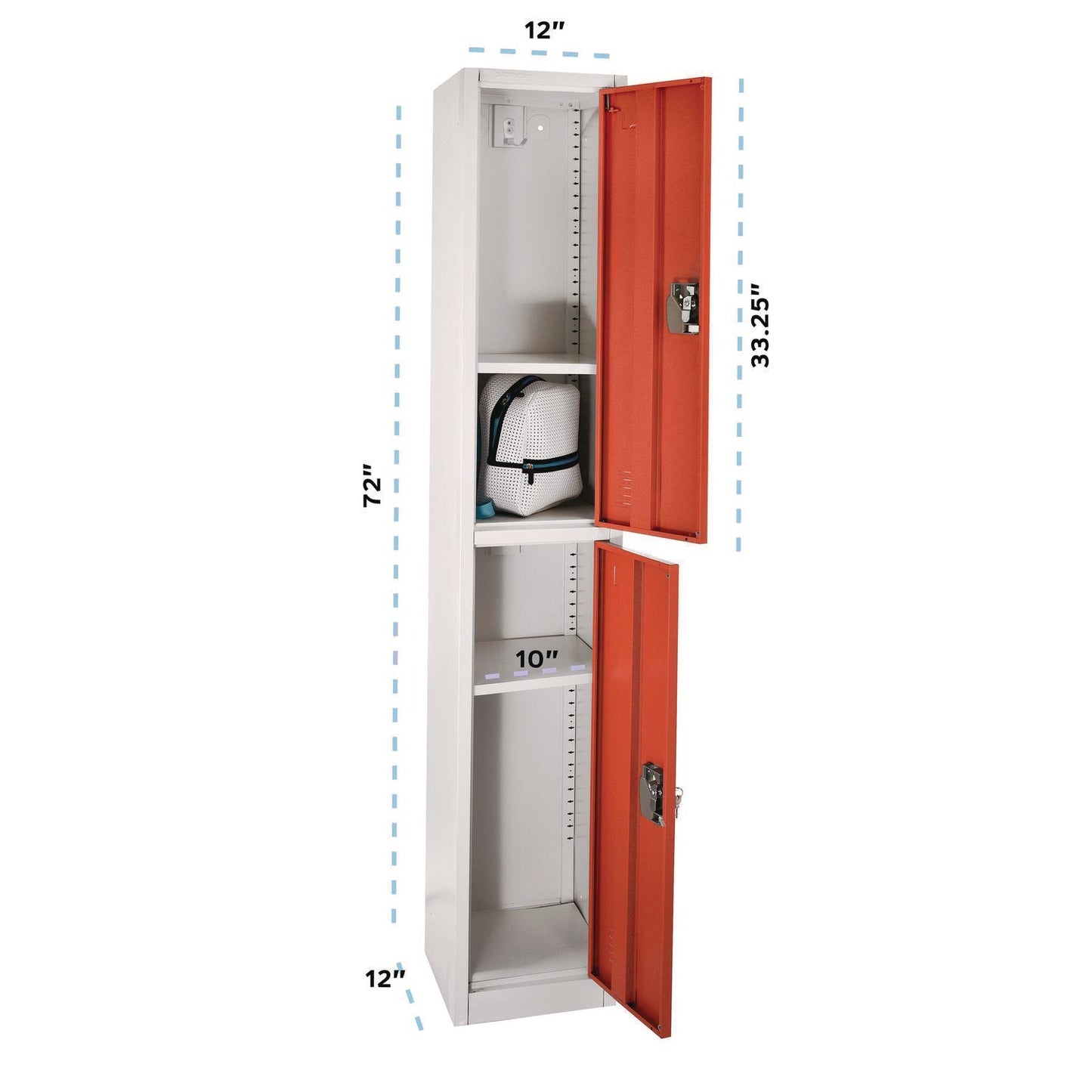 AdirOffice Steel Storage Locker, 2 Compartment, 12 x 12 x 72, Red