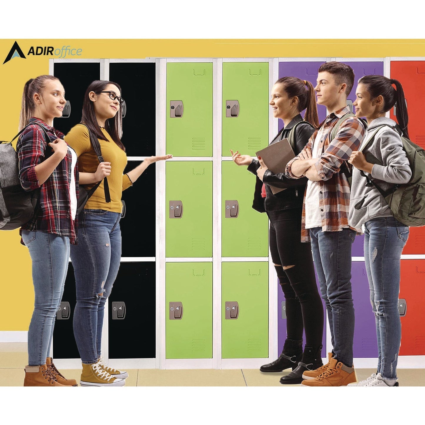 AdirOffice Steel Storage Locker, 3 Compartment, 12 x 12 x 72, Green