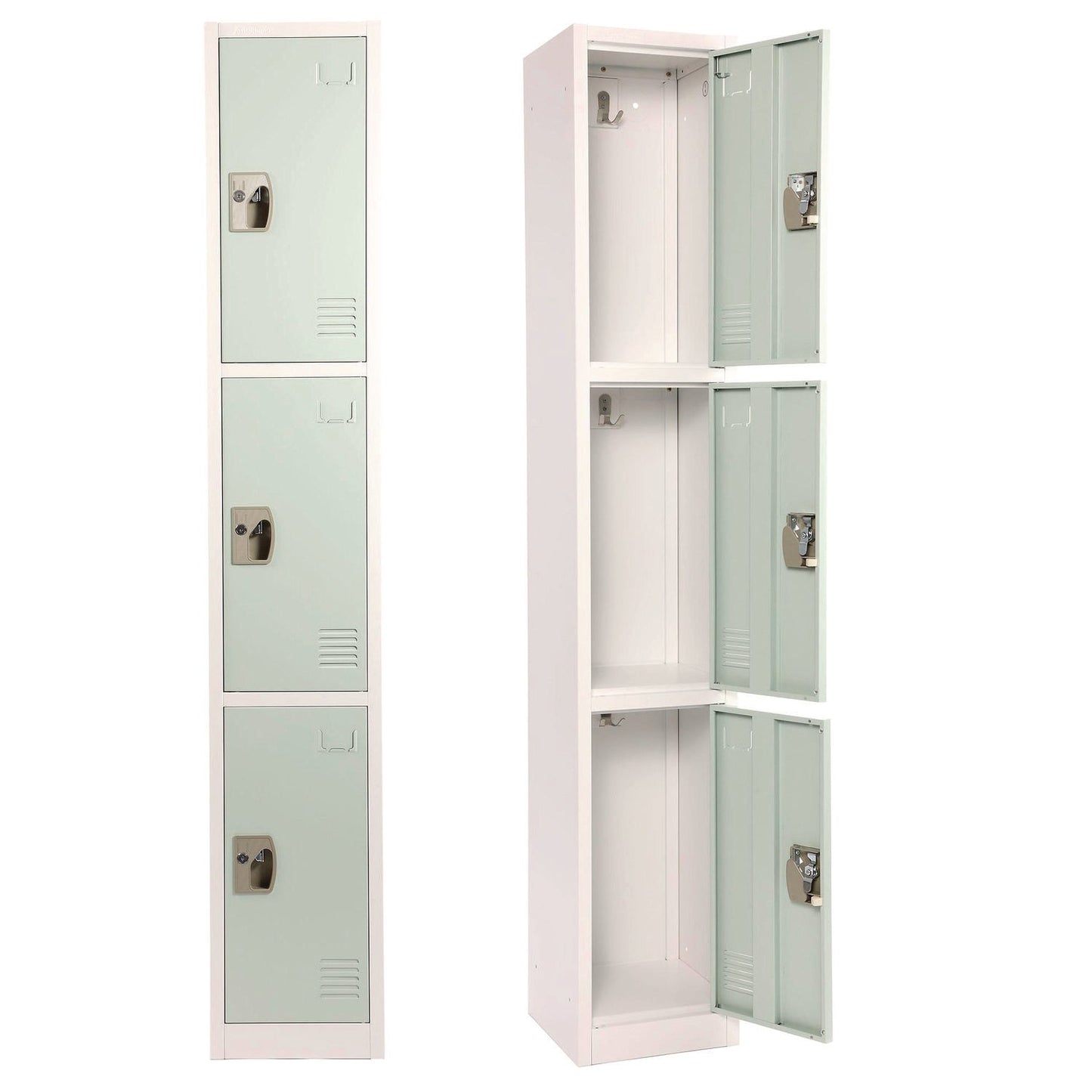AdirOffice Steel Storage Locker, 3 Compartment, 12 x 12 x 72, Misty Green