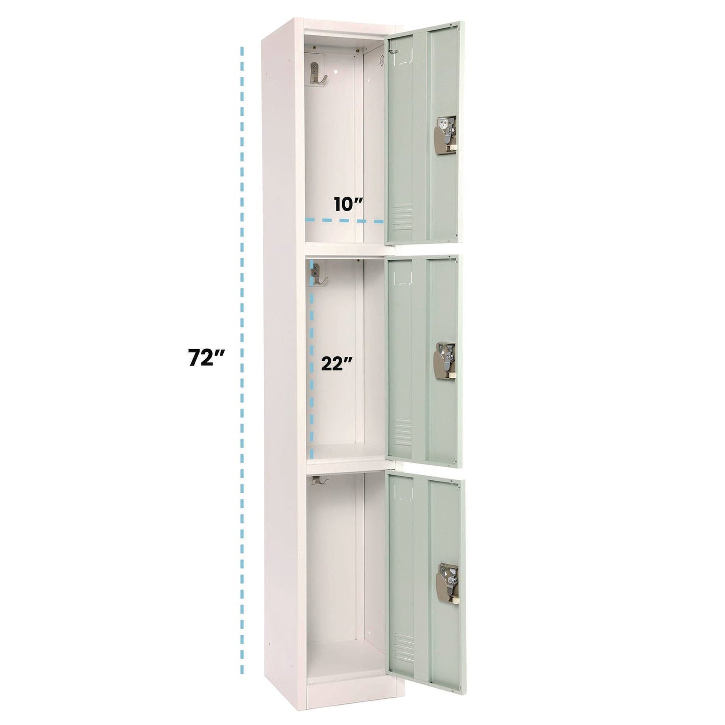 AdirOffice Steel Storage Locker, 3 Compartment, 12 x 12 x 72, Misty Green