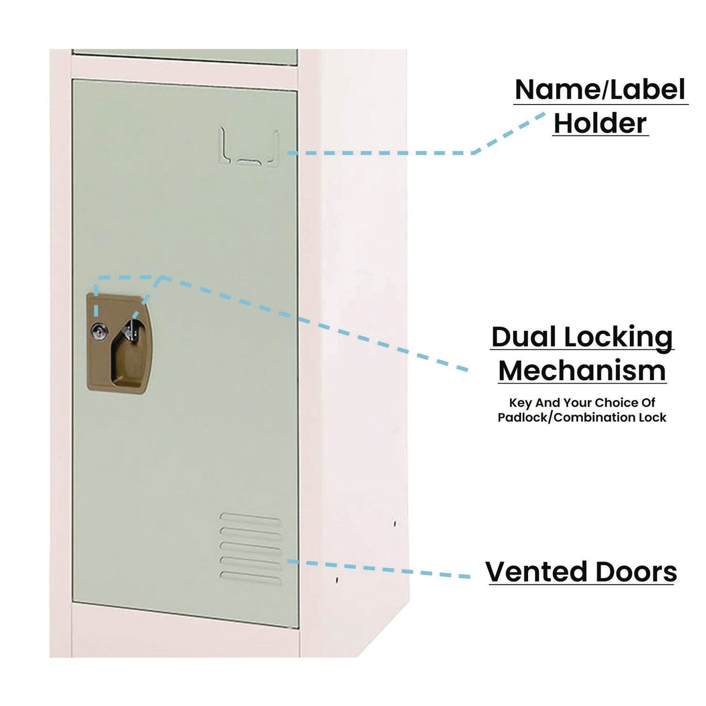 AdirOffice Steel Storage Locker, 3 Compartment, 12 x 12 x 72, Misty Green