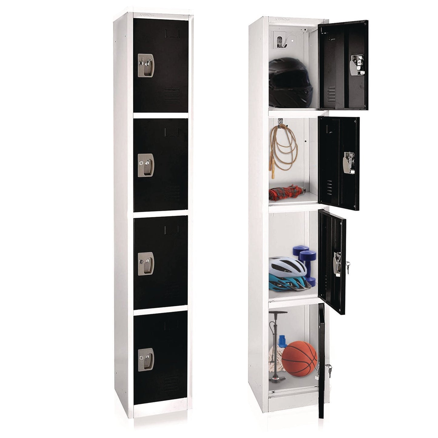 AdirOffice Steel Storage Locker, 4 Compartment, 12 x 12 x 72, Black