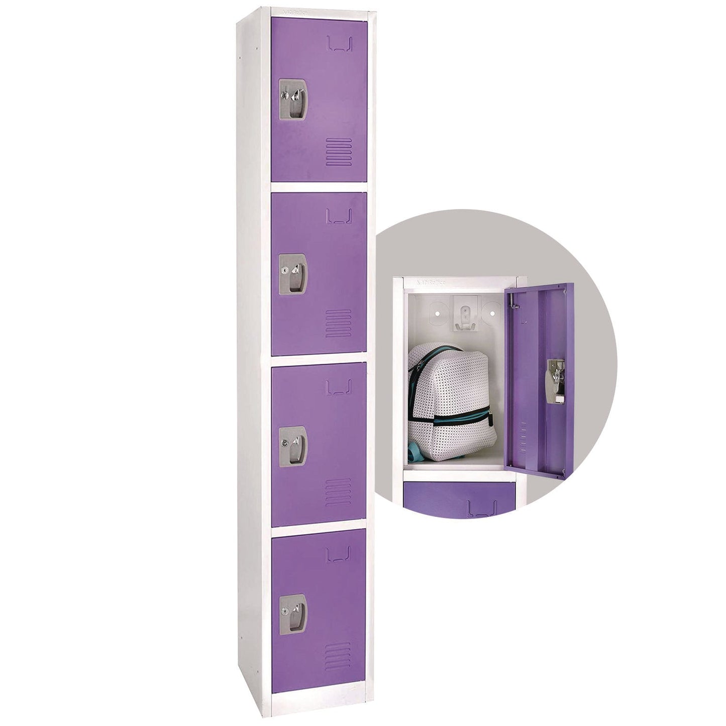 AdirOffice Steel Storage Locker, 4 Compartment, 12 x 12 x 72, Purple