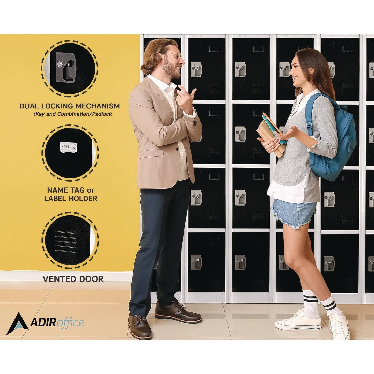 AdirOffice Steel Storage Locker, 4 Compartment, 12 x 12 x 72, Black