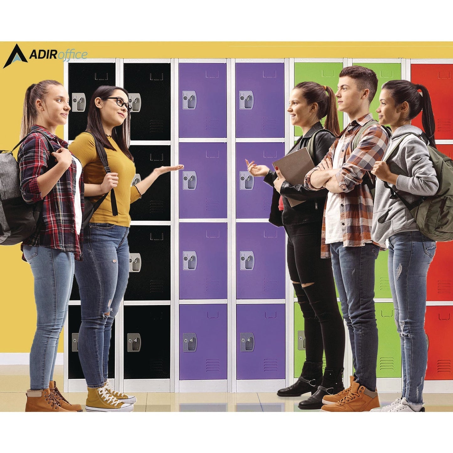 AdirOffice Steel Storage Locker, 4 Compartment, 12 x 12 x 72, Purple
