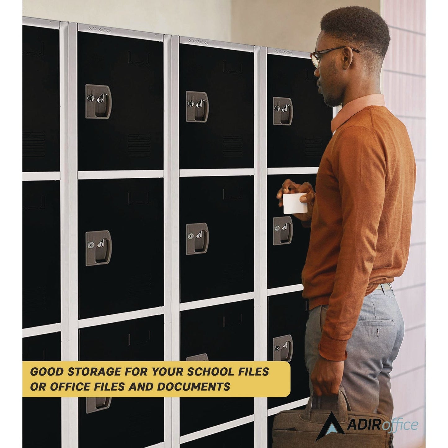 AdirOffice Steel Storage Locker, 4 Compartment, 12 x 12 x 72, Black