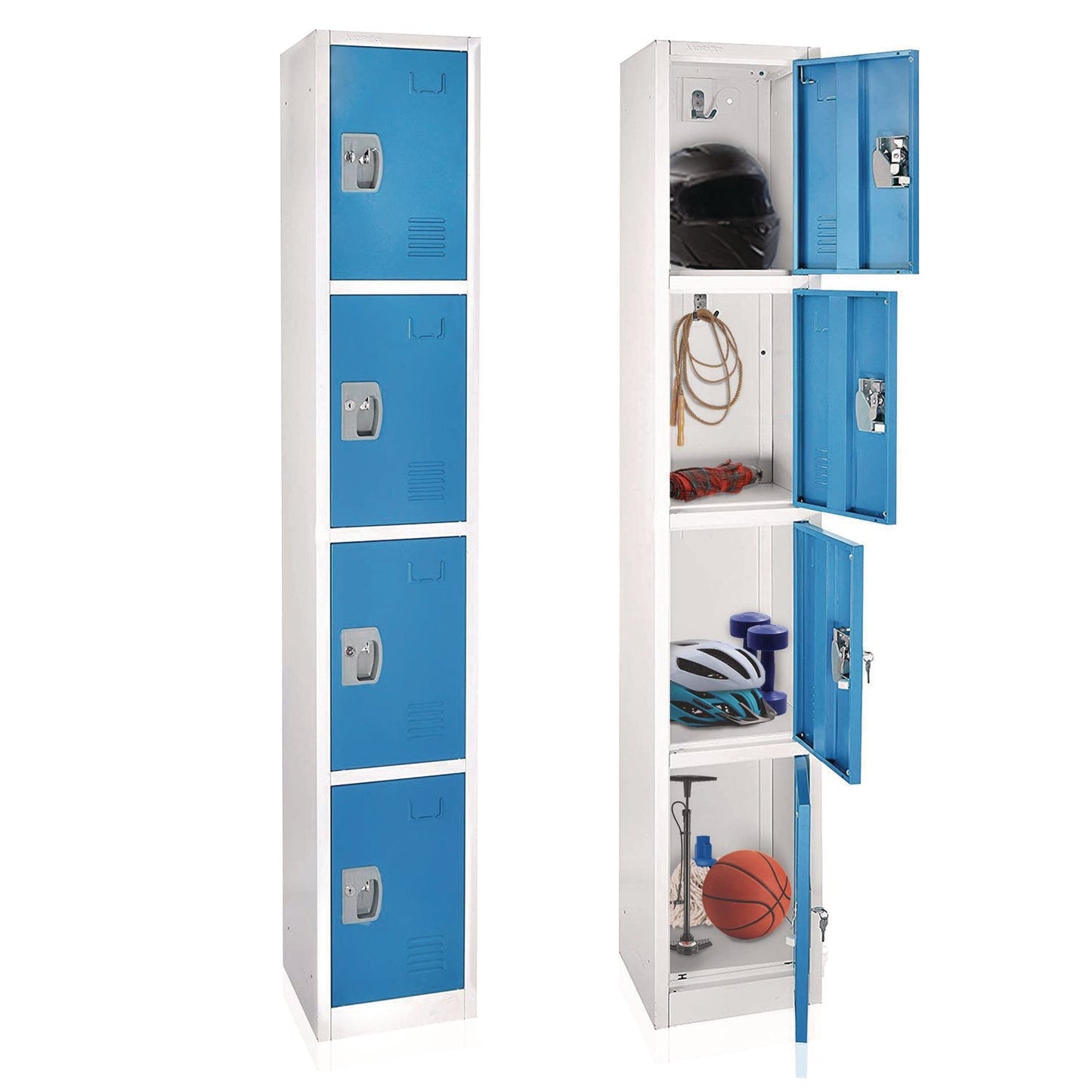 AdirOffice Steel Storage Locker, 4 Compartment, 12 x 12 x 72, Blue