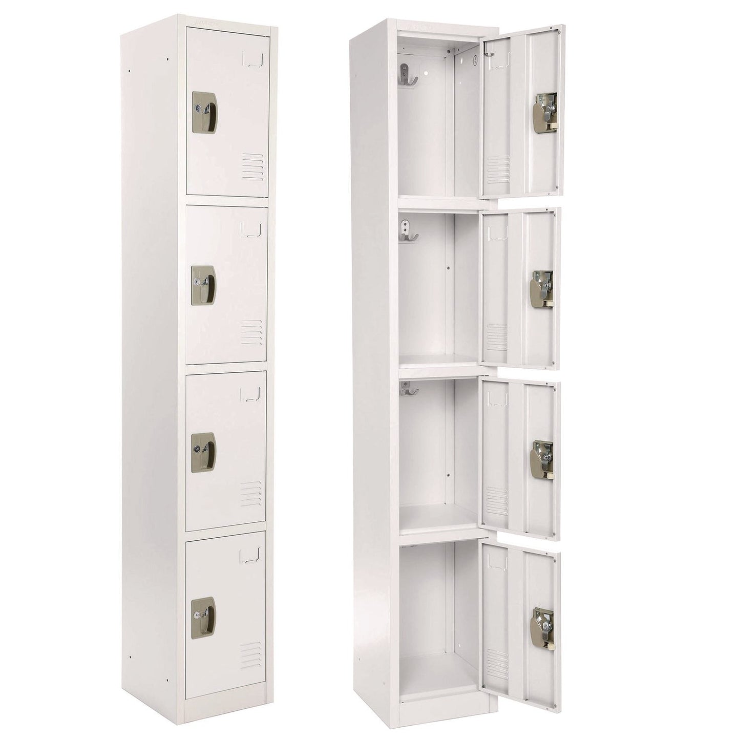 AdirOffice Steel Storage Locker, 4 Compartment, 12 x 12 x 72, White