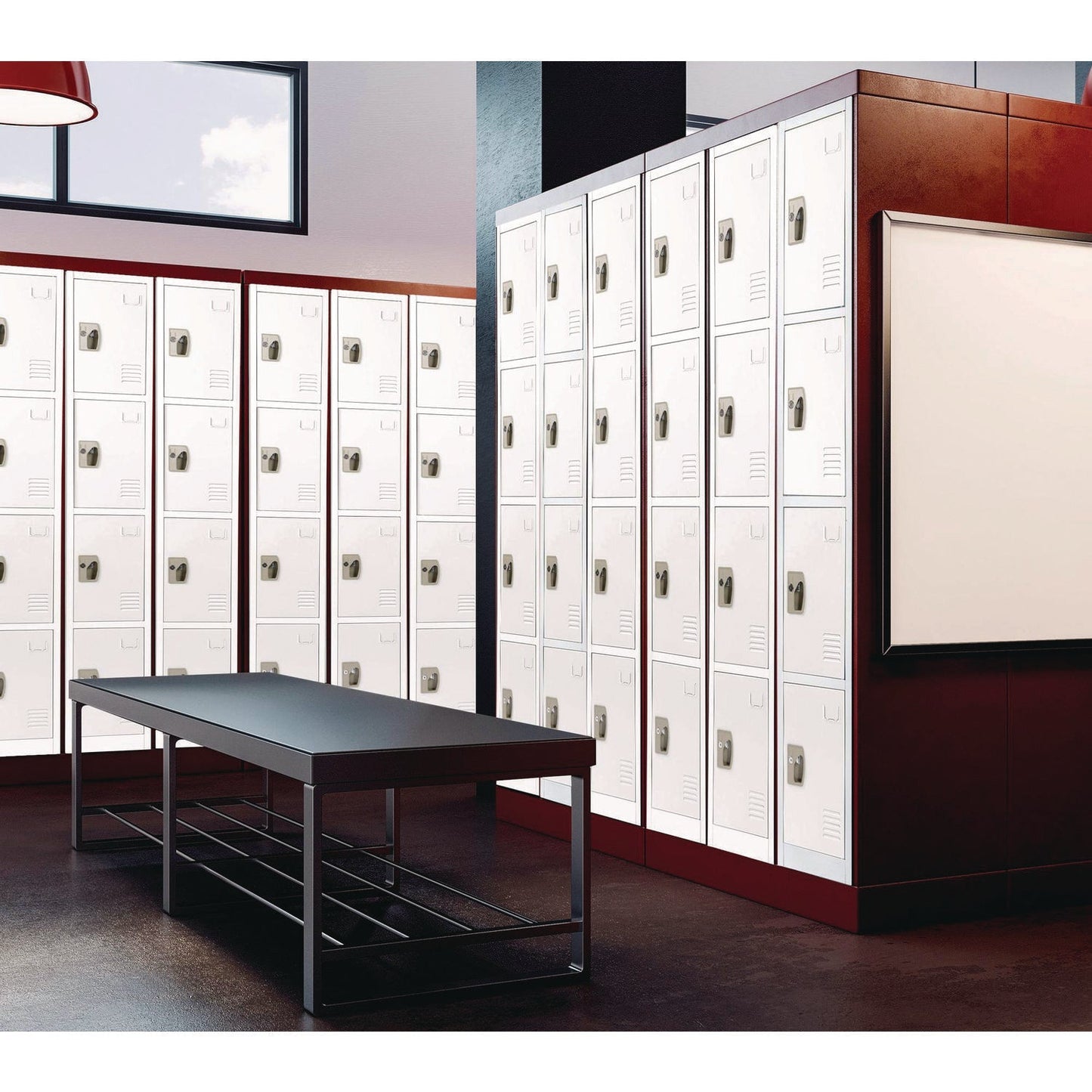 AdirOffice Steel Storage Locker, 4 Compartment, 12 x 12 x 72, White