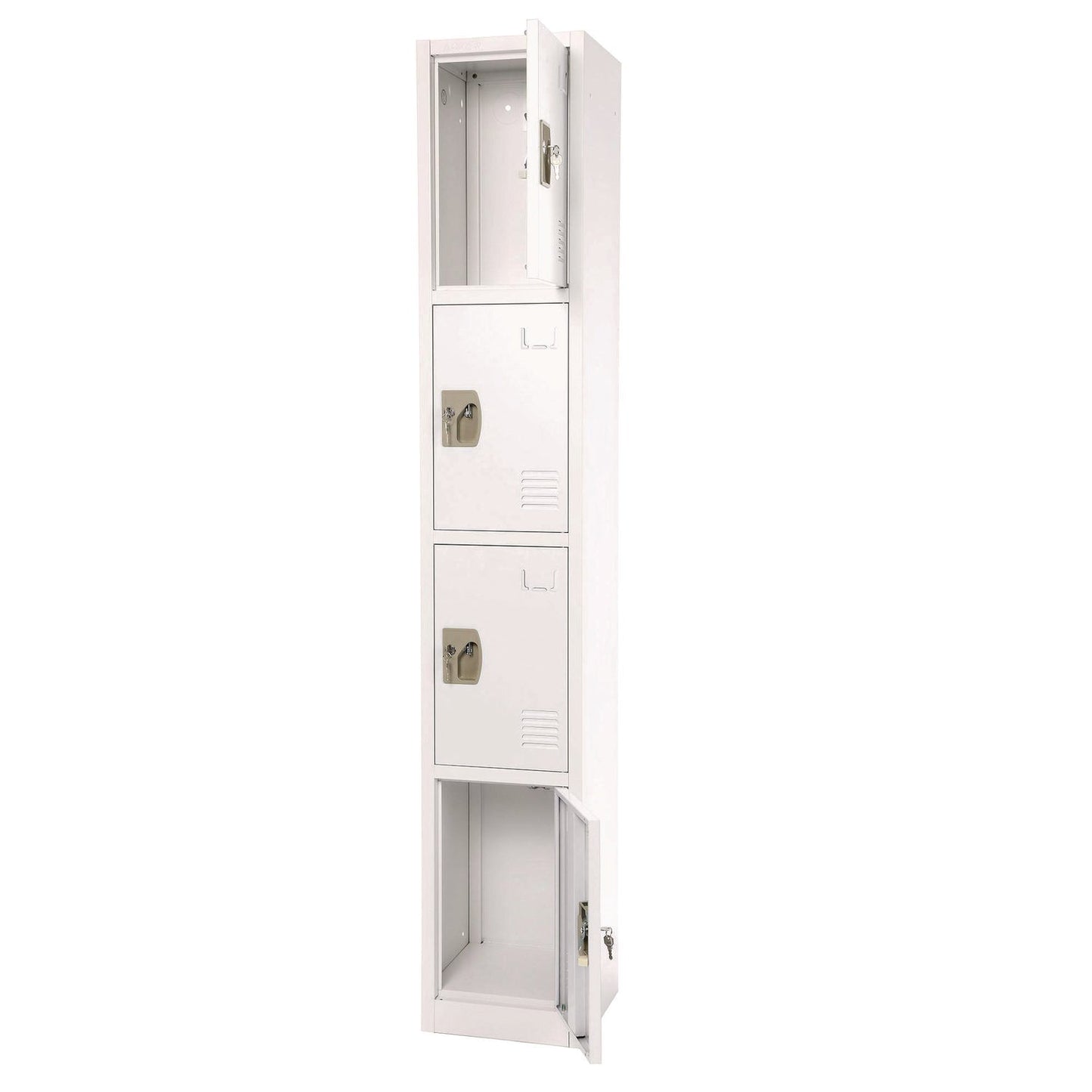 AdirOffice Steel Storage Locker, 4 Compartment, 12 x 12 x 72, White