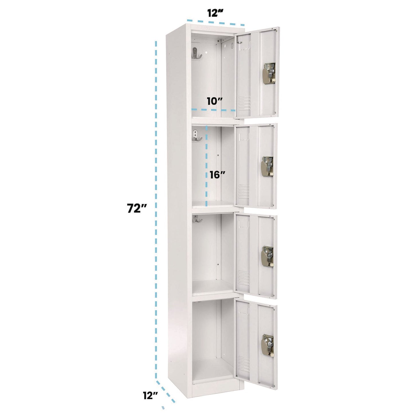 AdirOffice Steel Storage Locker, 4 Compartment, 12 x 12 x 72, White