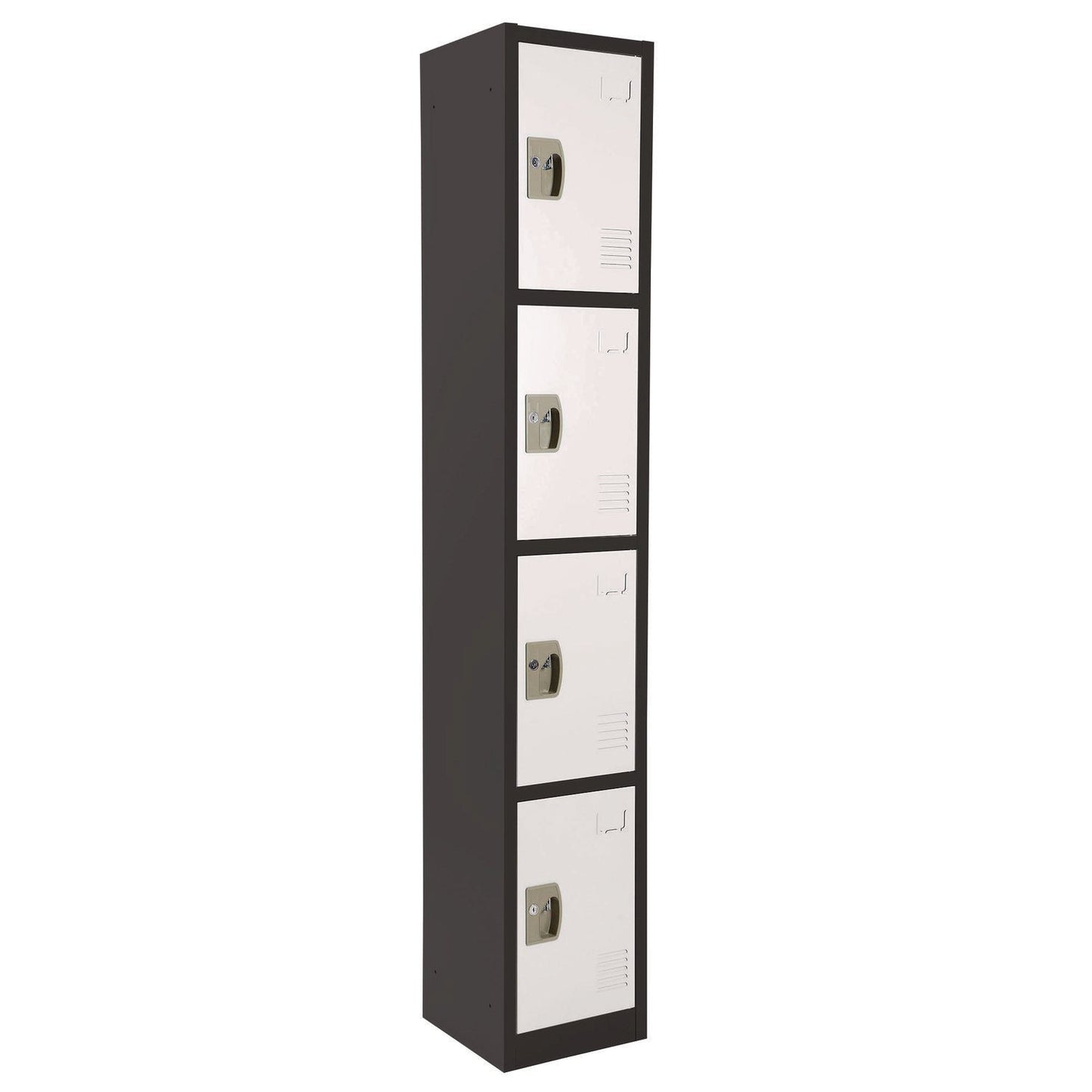 AdirOffice Steel Storage Locker, 4 Compartment, 12 x 12 x 72, Black Body/White Doors