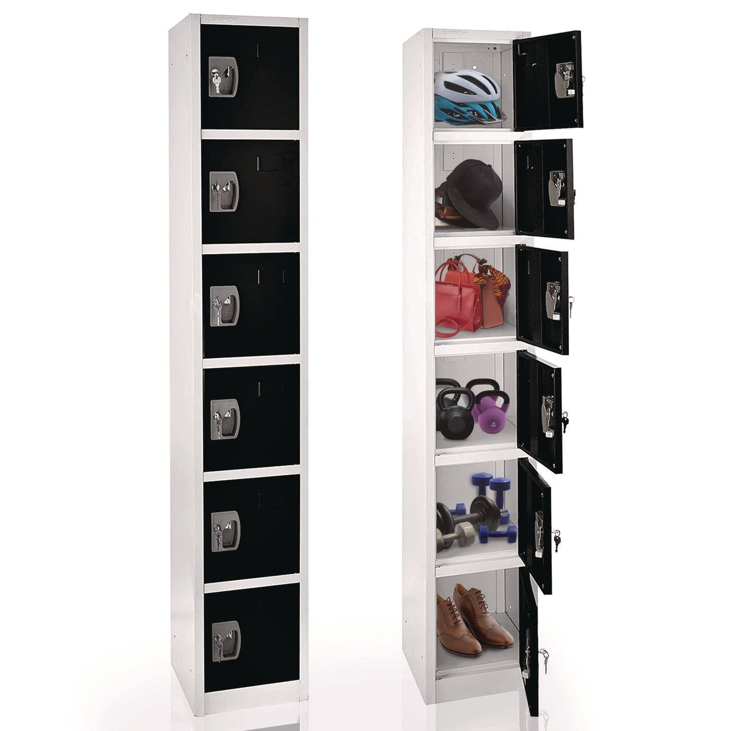 AdirOffice Steel Storage Locker, 6 Compartment, 12 x 12 x 72, Black