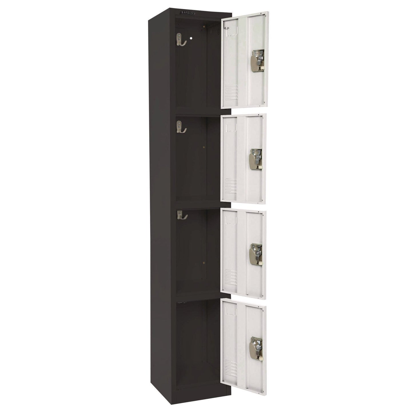 AdirOffice Steel Storage Locker, 4 Compartment, 12 x 12 x 72, Black Body/White Doors