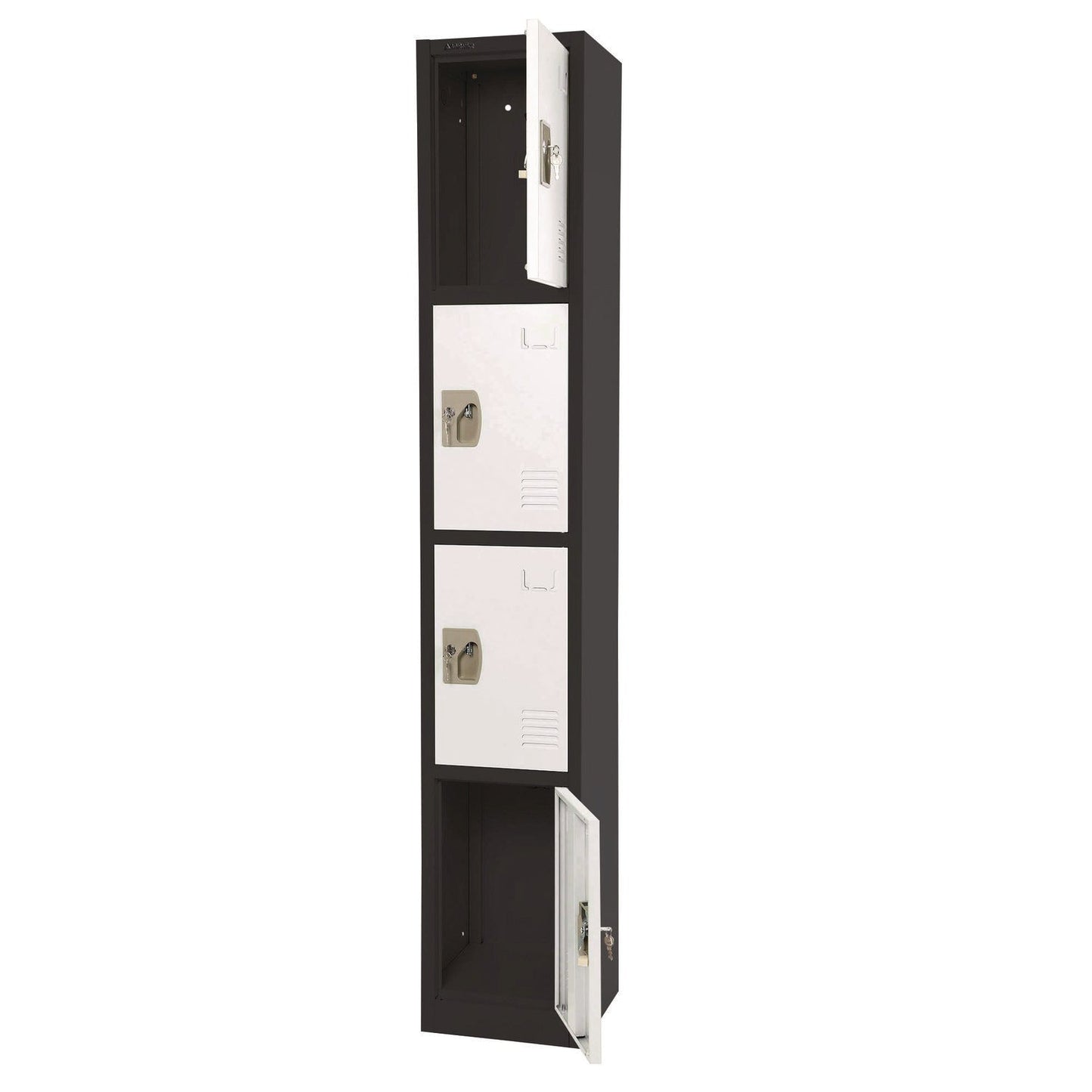 AdirOffice Steel Storage Locker, 4 Compartment, 12 x 12 x 72, Black Body/White Doors