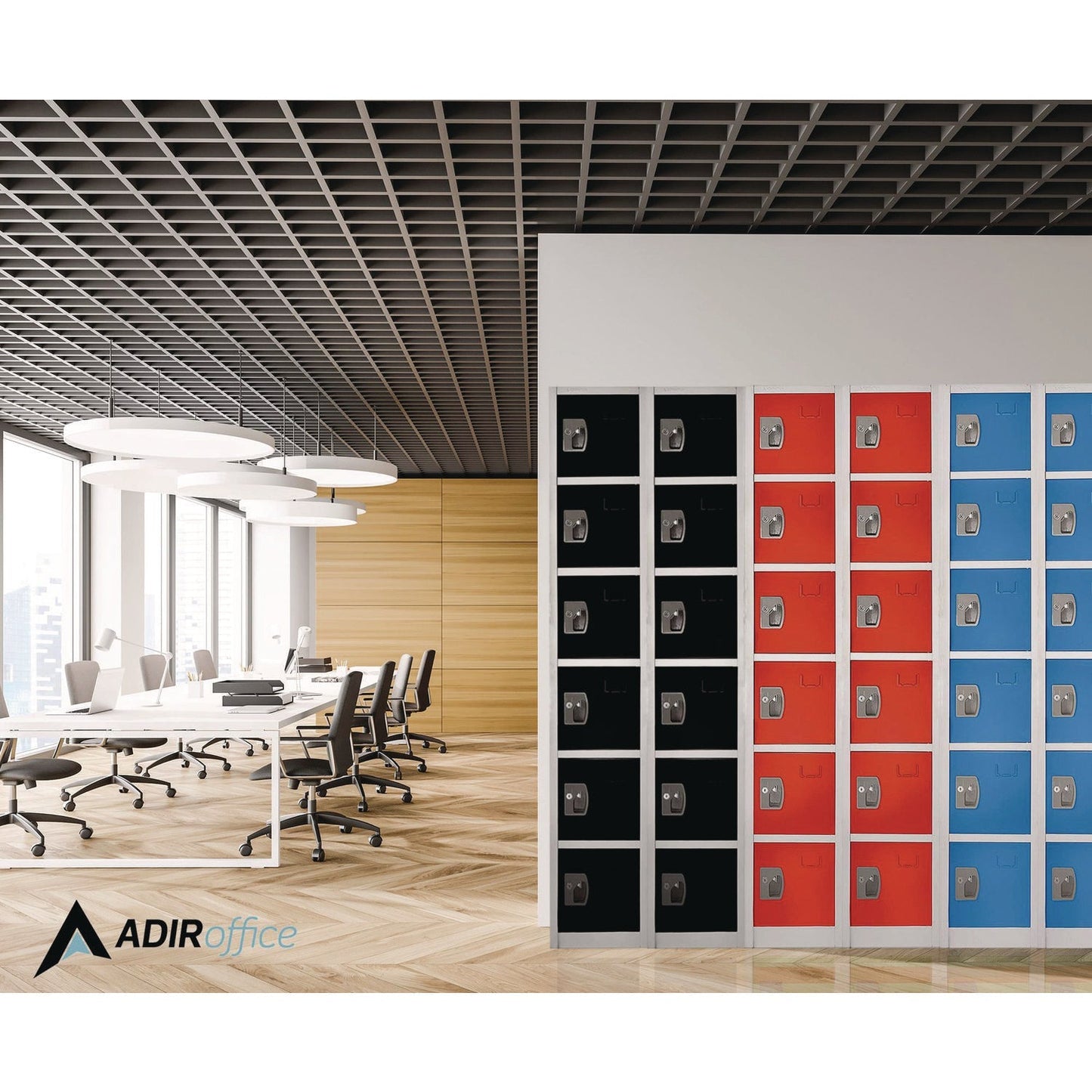 AdirOffice Steel Storage Locker, 6 Compartment, 12 x 12 x 72, Black
