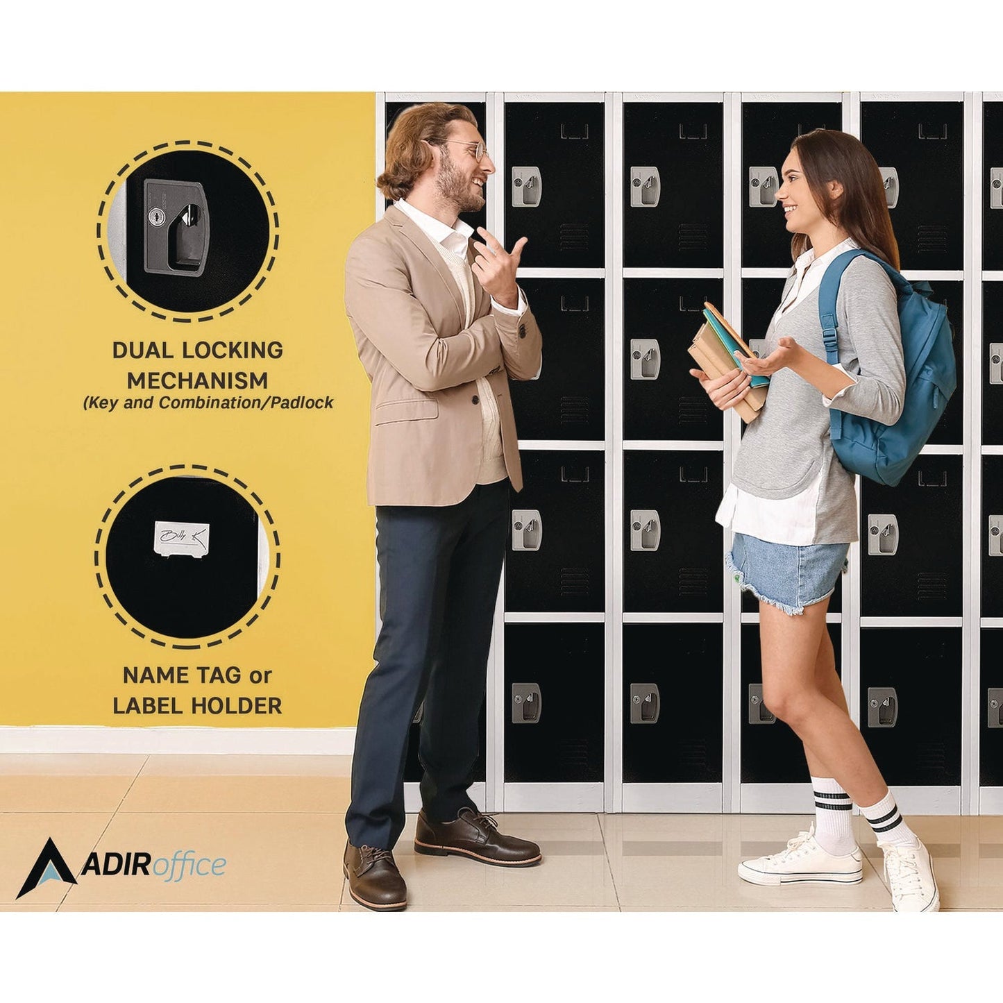 AdirOffice Steel Storage Locker, 6 Compartment, 12 x 12 x 72, Black