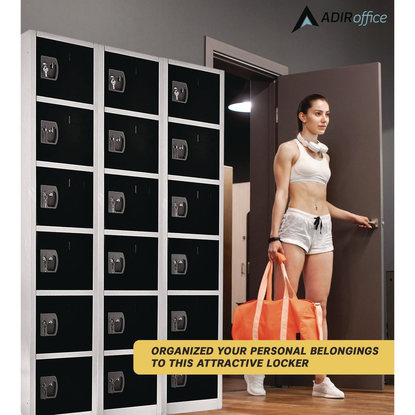 AdirOffice Steel Storage Locker, 6 Compartment, 12 x 12 x 72, Black