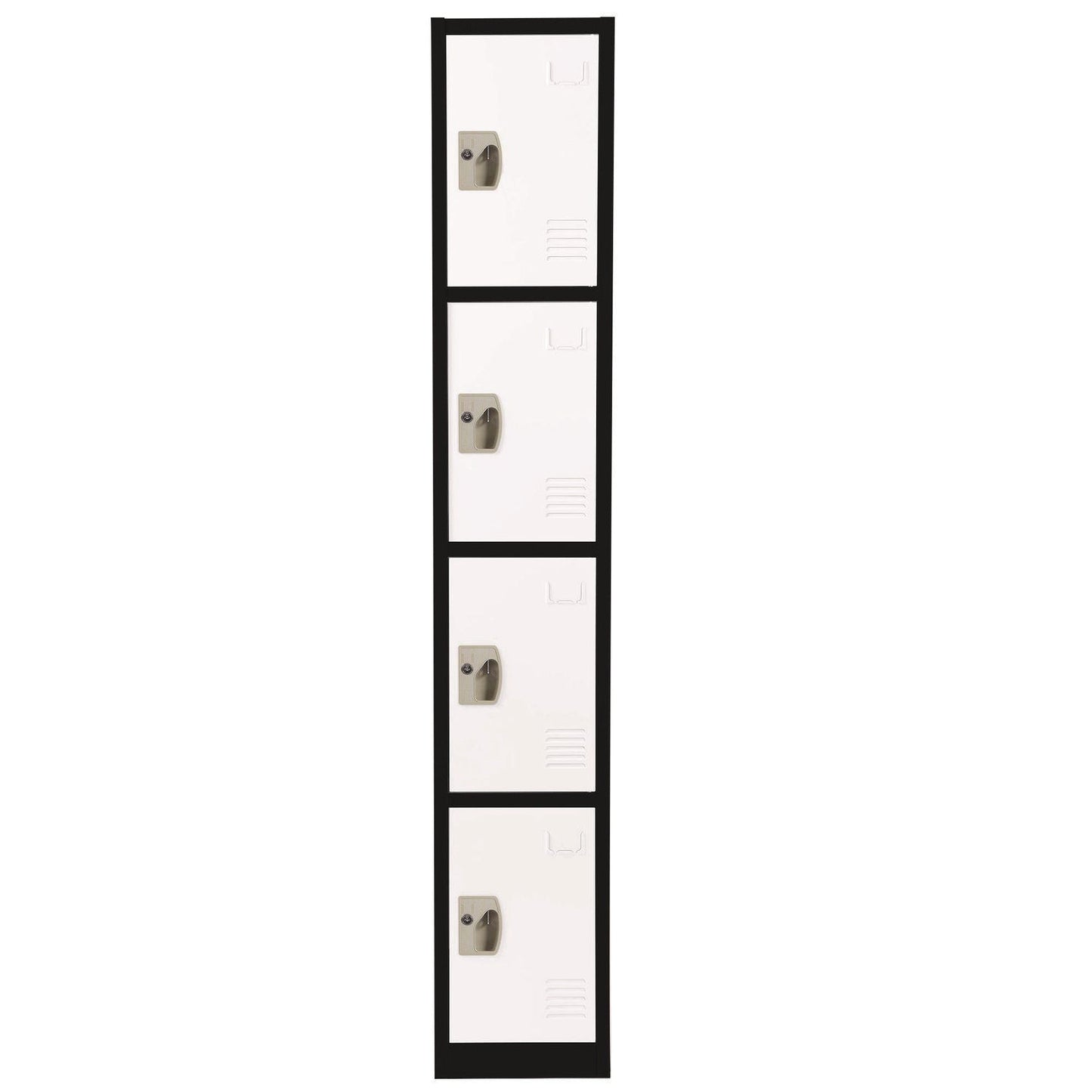 AdirOffice Steel Storage Locker, 4 Compartment, 12 x 12 x 72, Black Body/White Doors