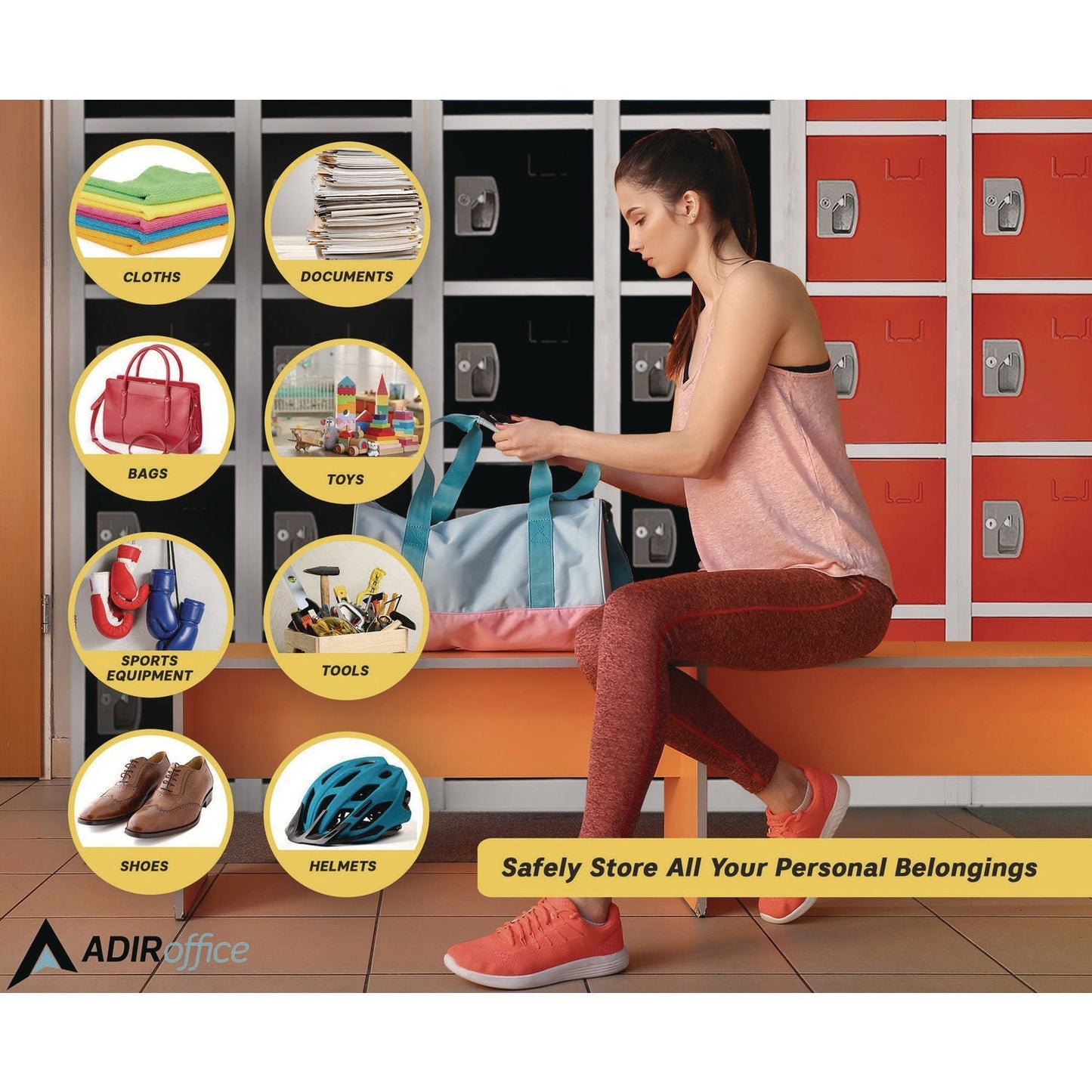 AdirOffice Steel Storage Locker, 6 Compartment, 12 x 12 x 72, Black