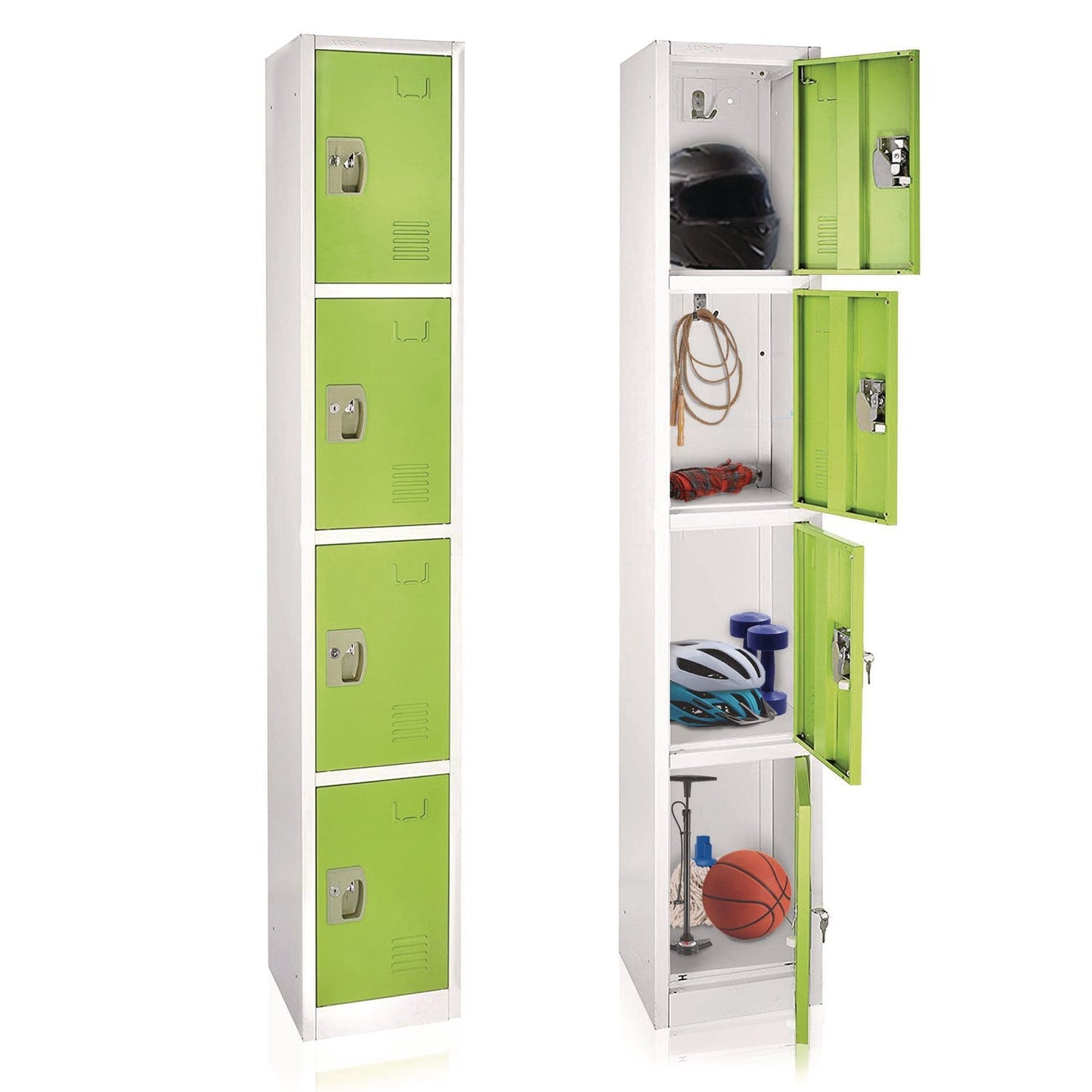 AdirOffice Steel Storage Locker, 4 Compartment, 12 x 12 x 72, Green