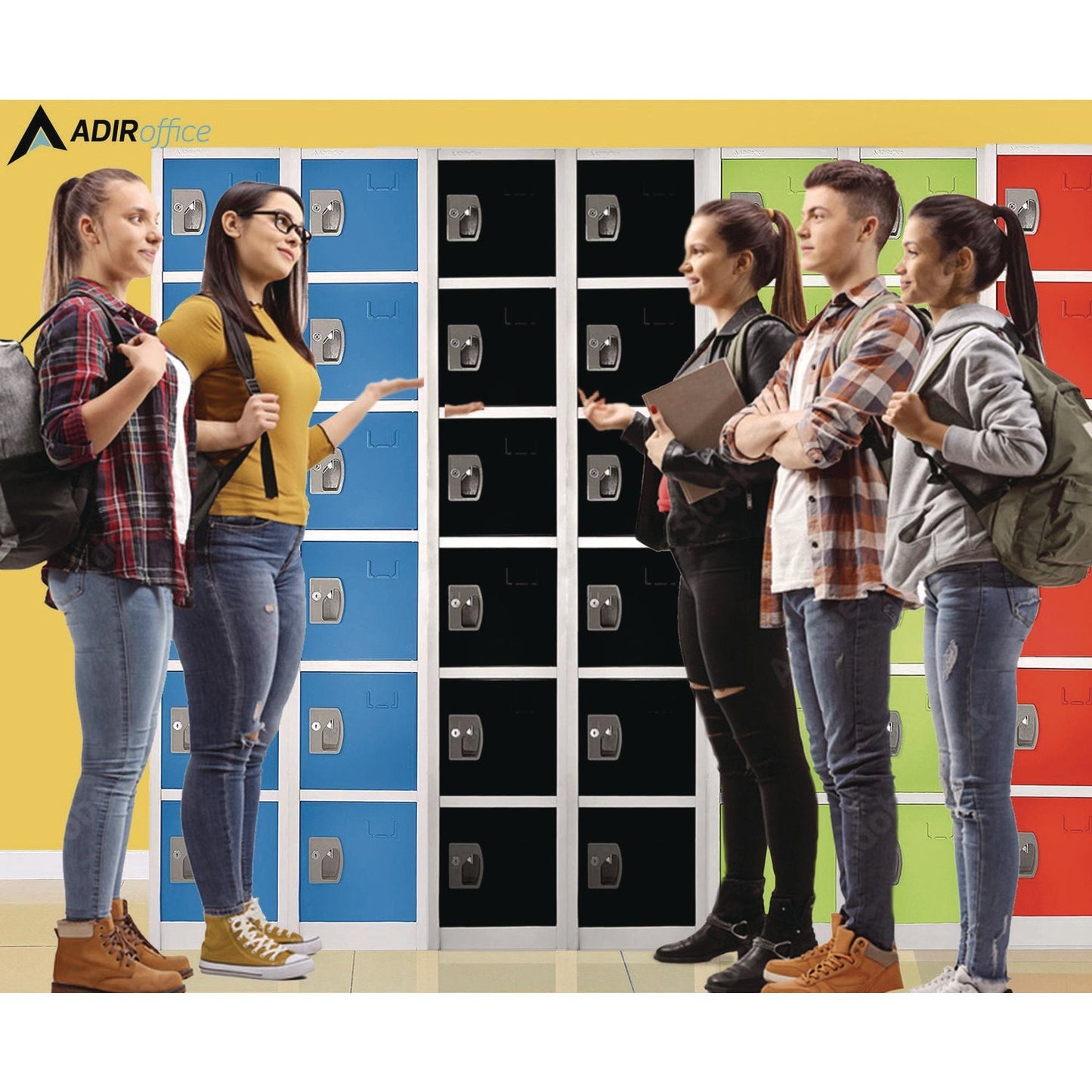 AdirOffice Steel Storage Locker, 6 Compartment, 12 x 12 x 72, Black
