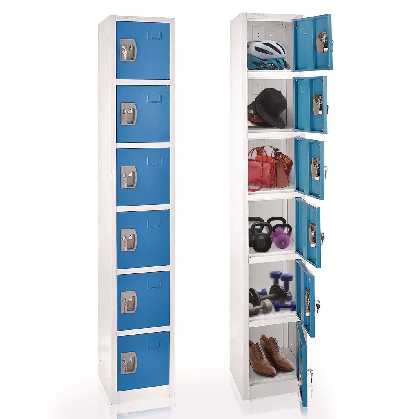 AdirOffice Steel Storage Locker, 6 Compartment, 12 x 12 x 72, Blue