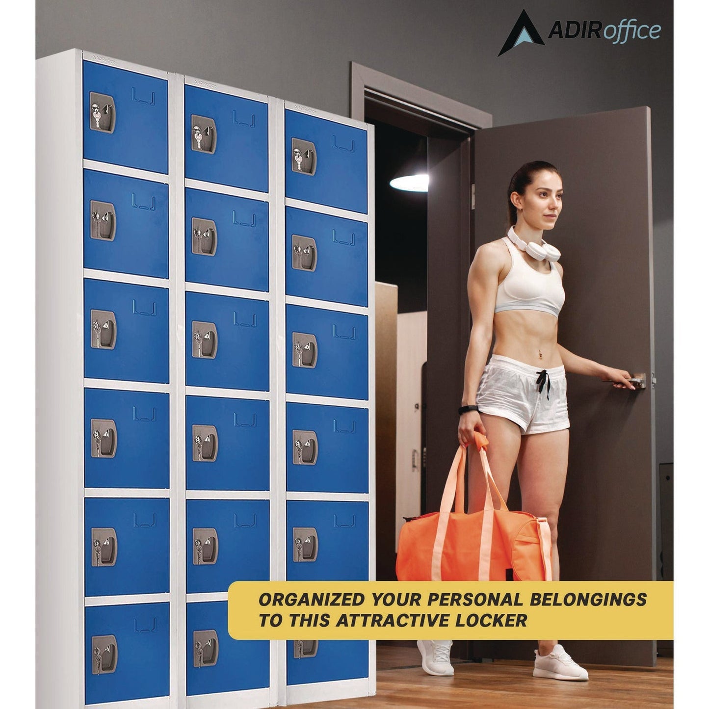 AdirOffice Steel Storage Locker, 6 Compartment, 12 x 12 x 72, Blue