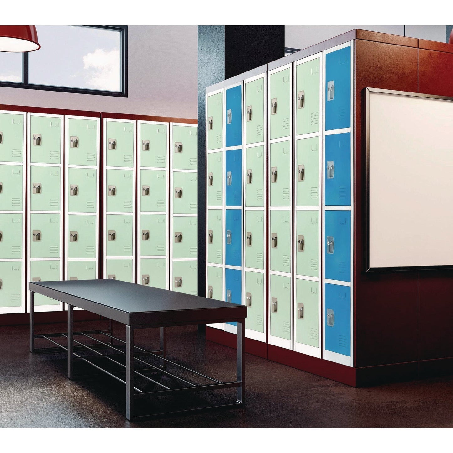 AdirOffice Steel Storage Locker, 4 Compartment, 12 x 12 x 72, Misty Green