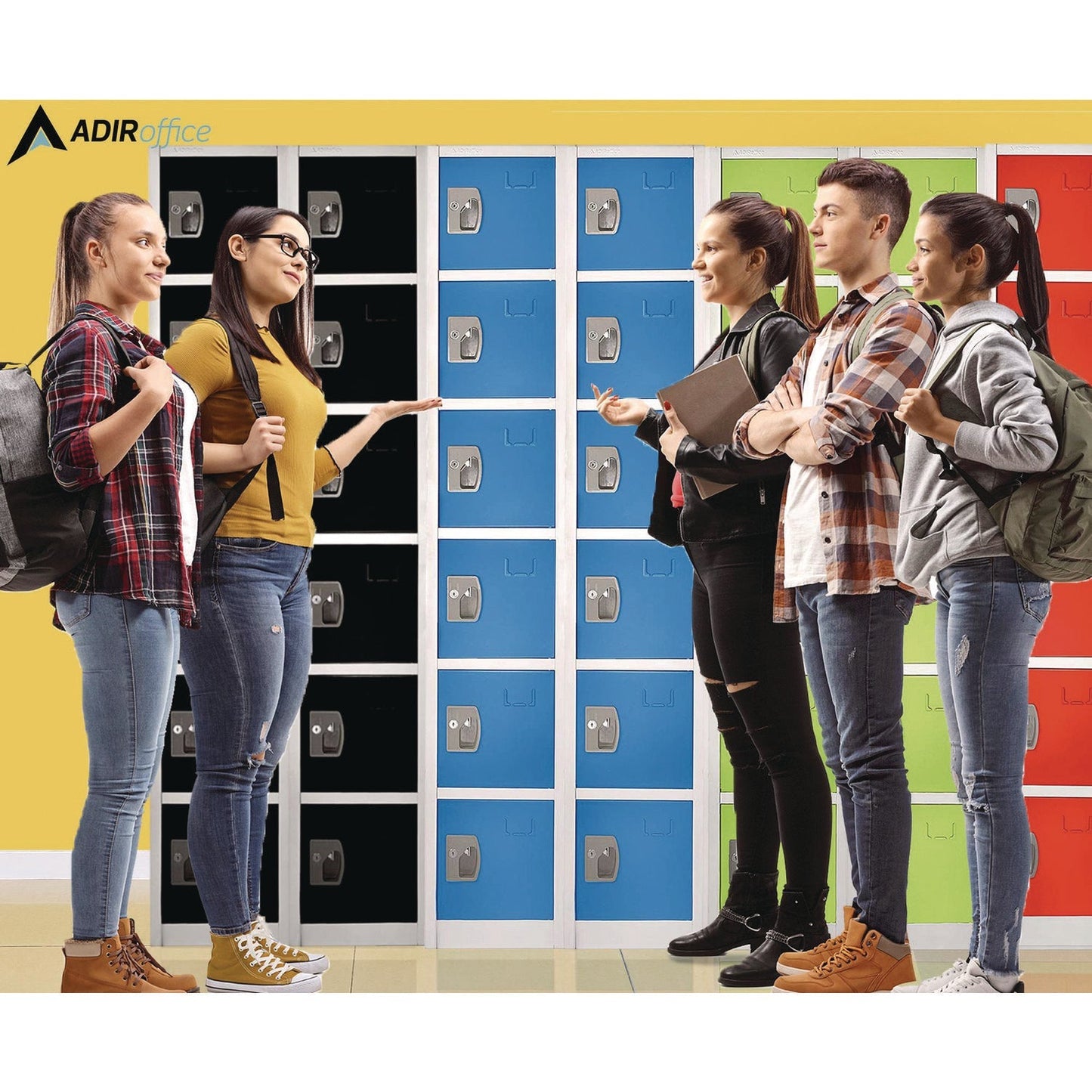 AdirOffice Steel Storage Locker, 6 Compartment, 12 x 12 x 72, Blue